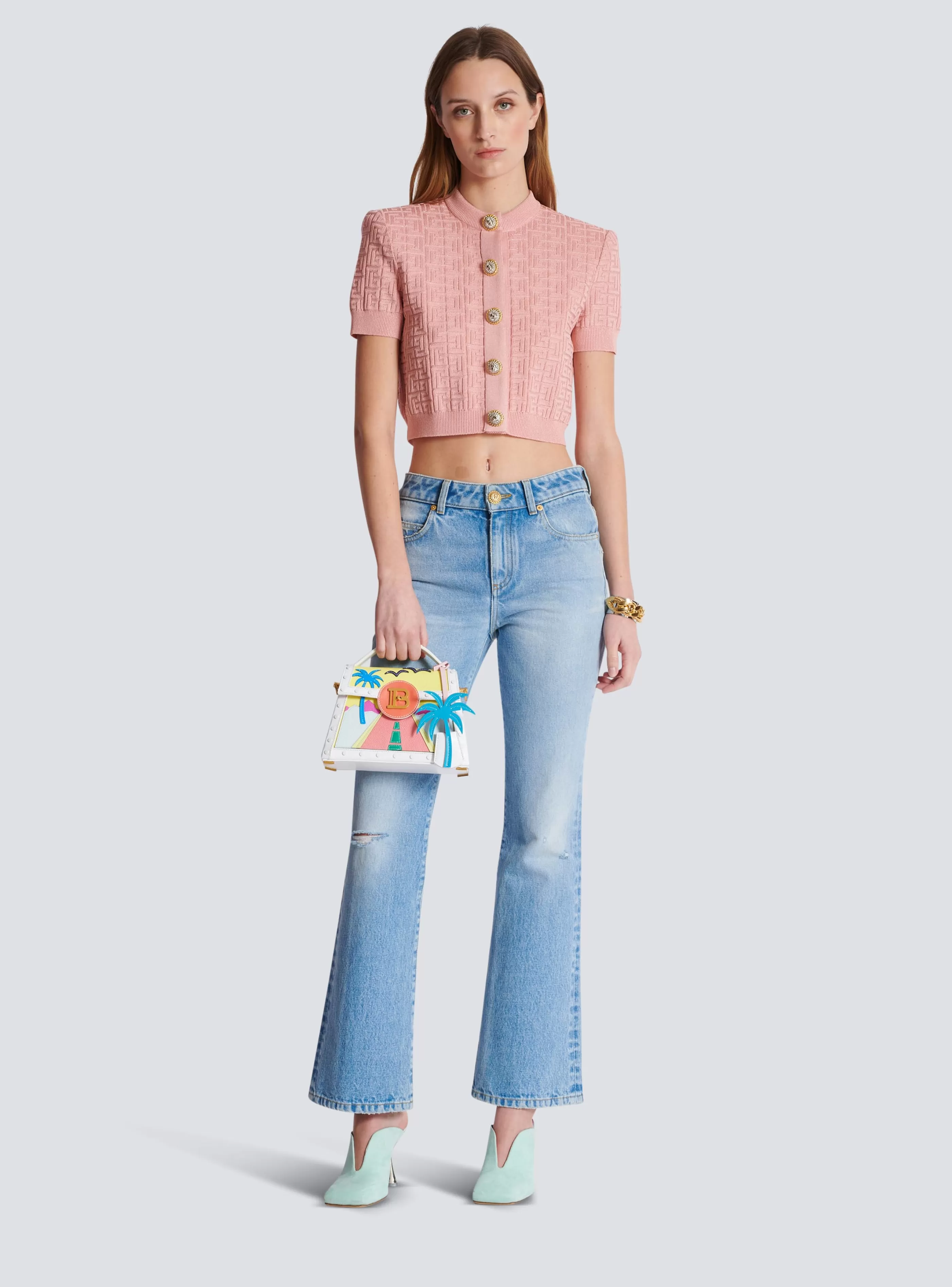 Balmain Maglieria-PB Labyrinth Knit Cardigan pink