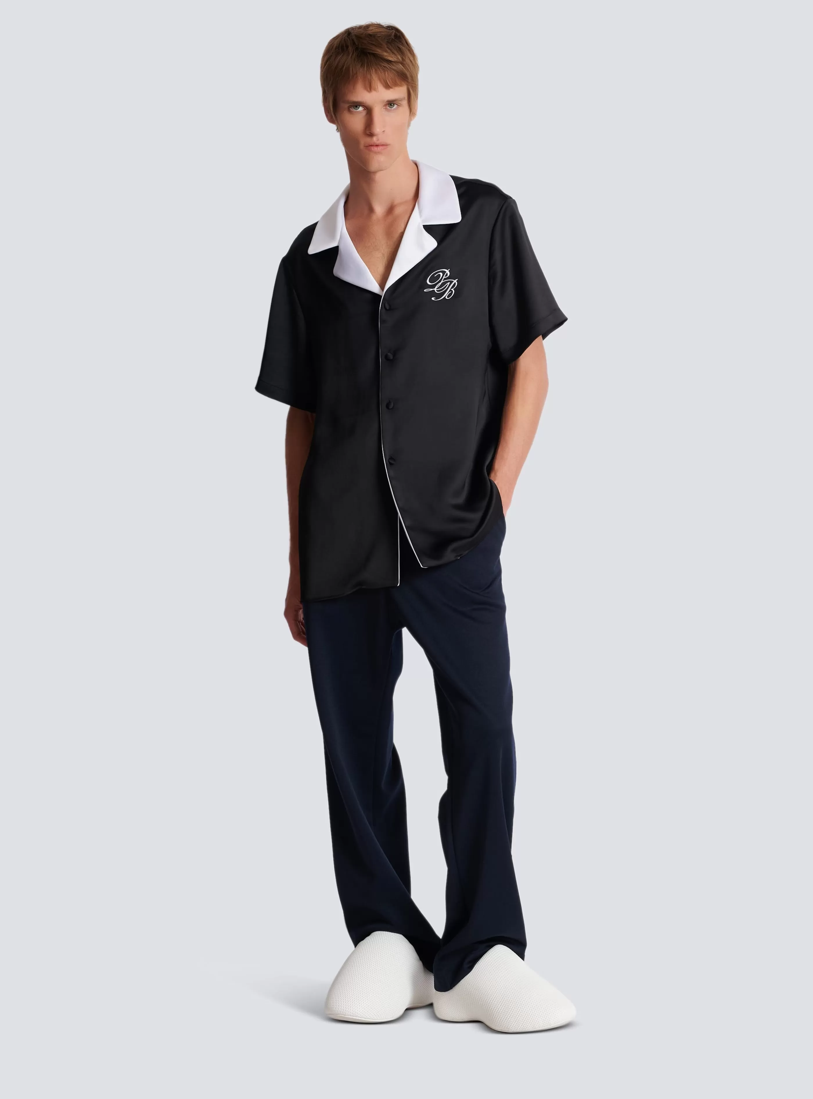 Balmain Camicie E Polo-PB Signature Satin Short-sleeved Shirt black
