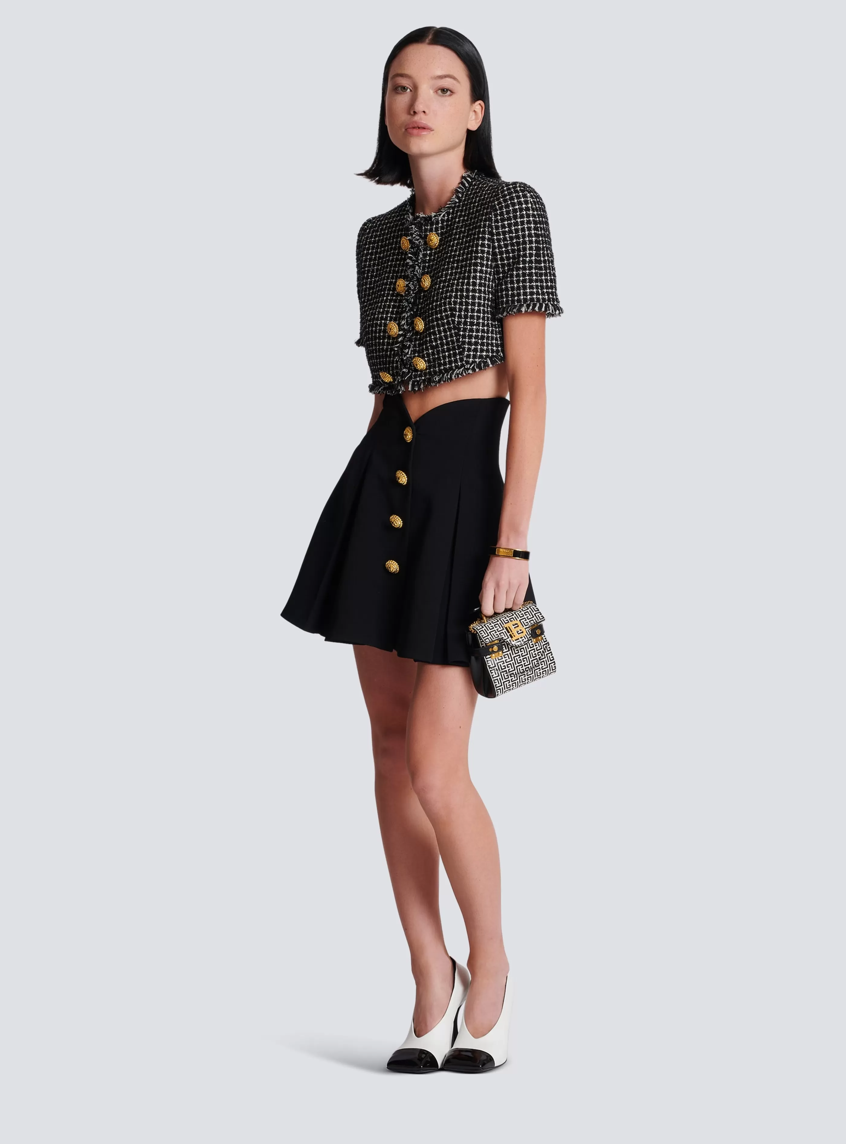 Balmain Gonne-Pleated Crepe Tulip Skirt black
