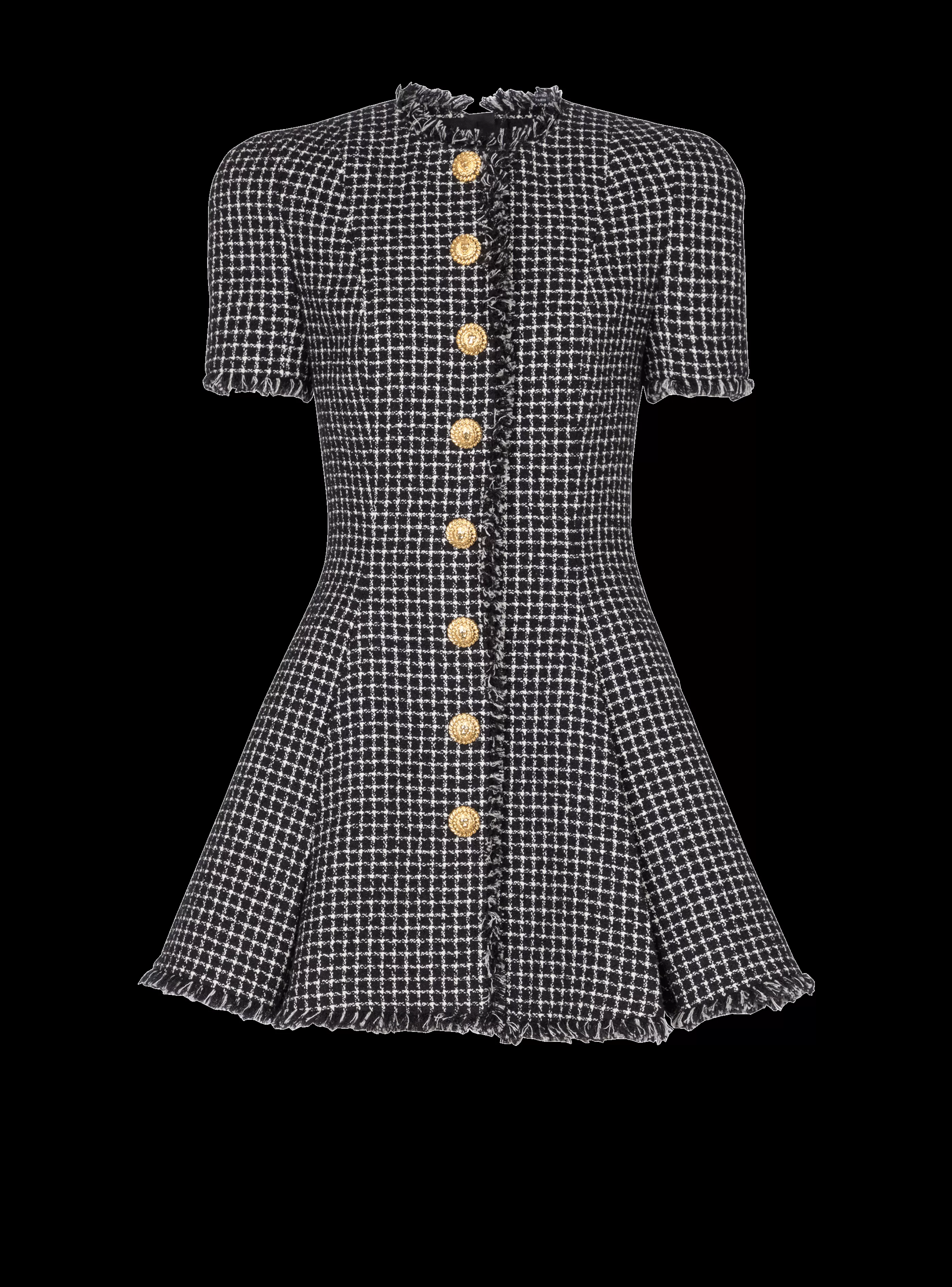 Balmain Abiti-Pleated Flared Dress In Gingham Tweed black
