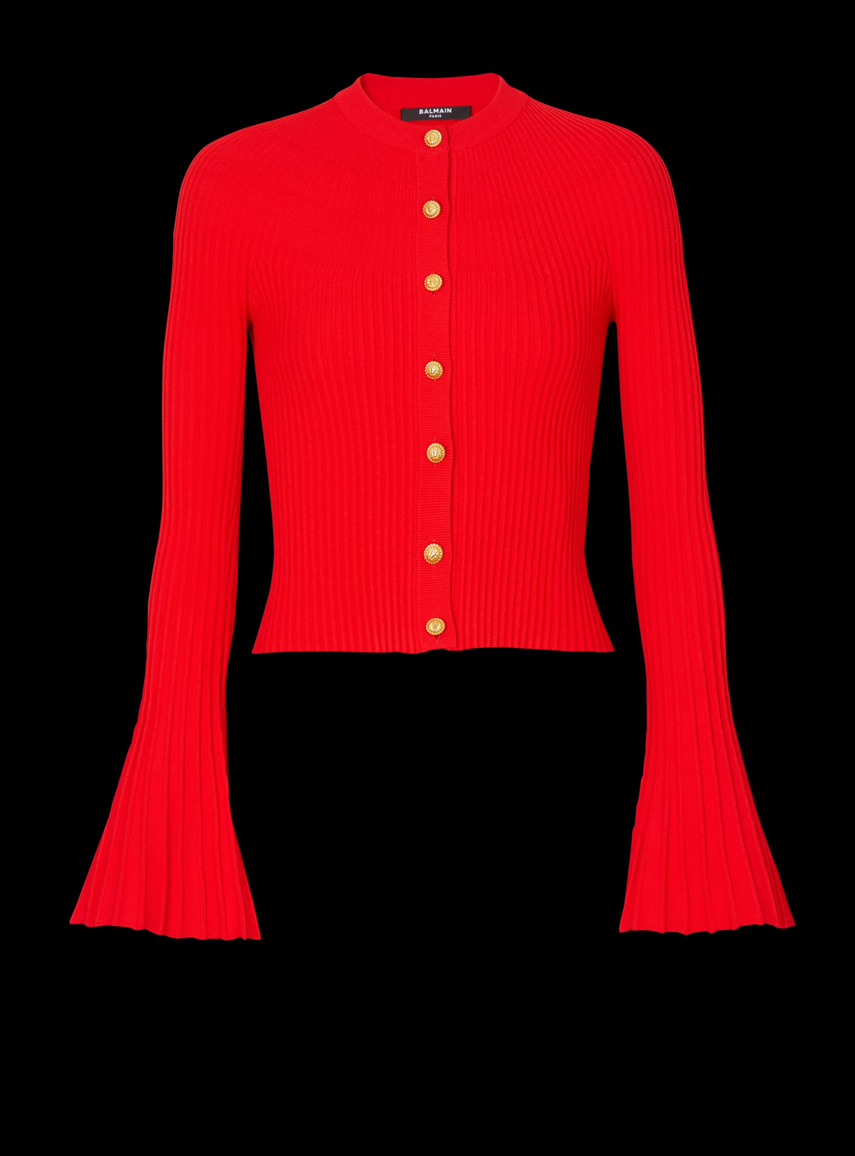 Balmain Maglieria-Pleated Knit Cardigan red