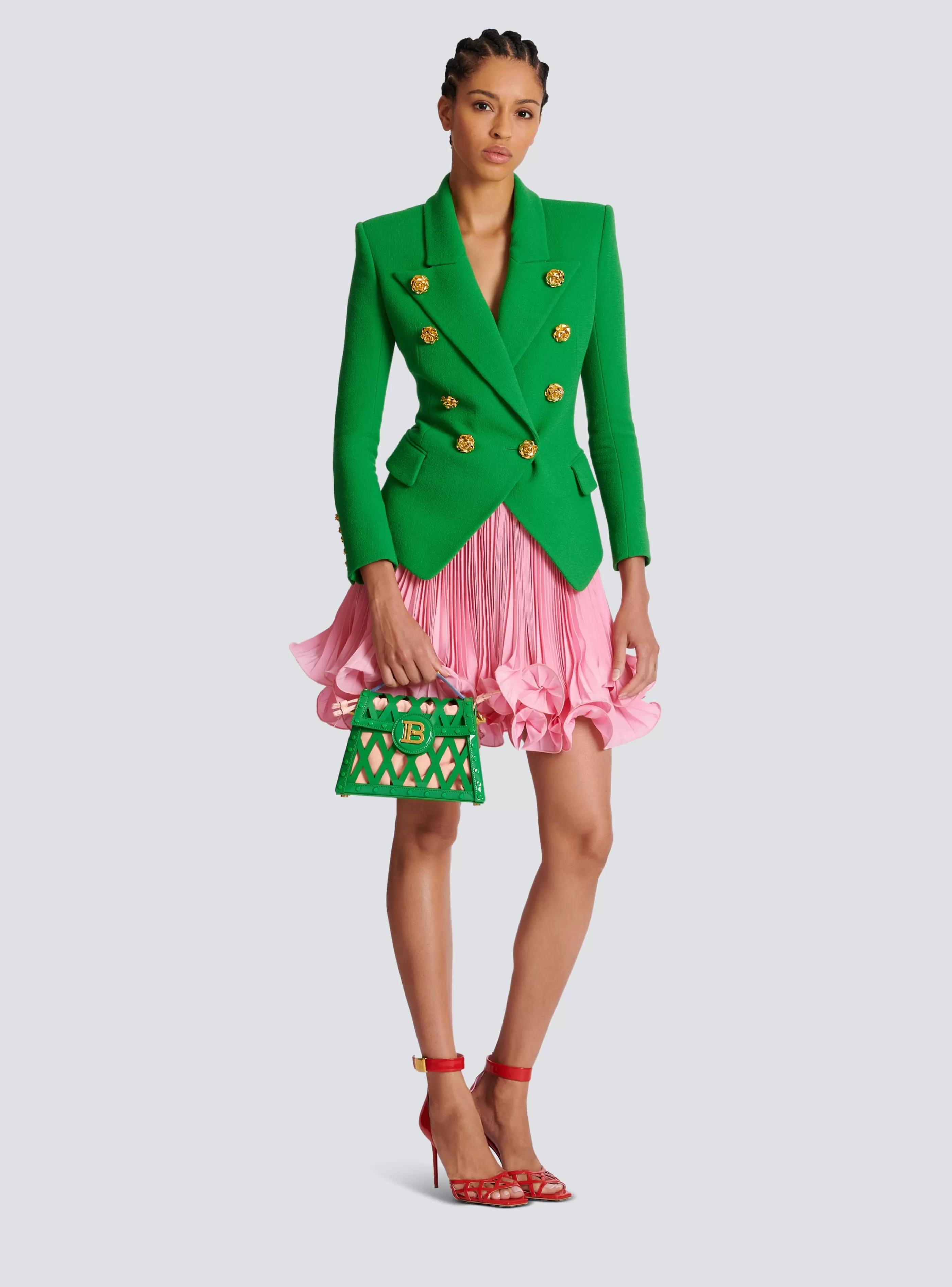 Balmain Gonne-Pleated Skirt With Ruffles pink