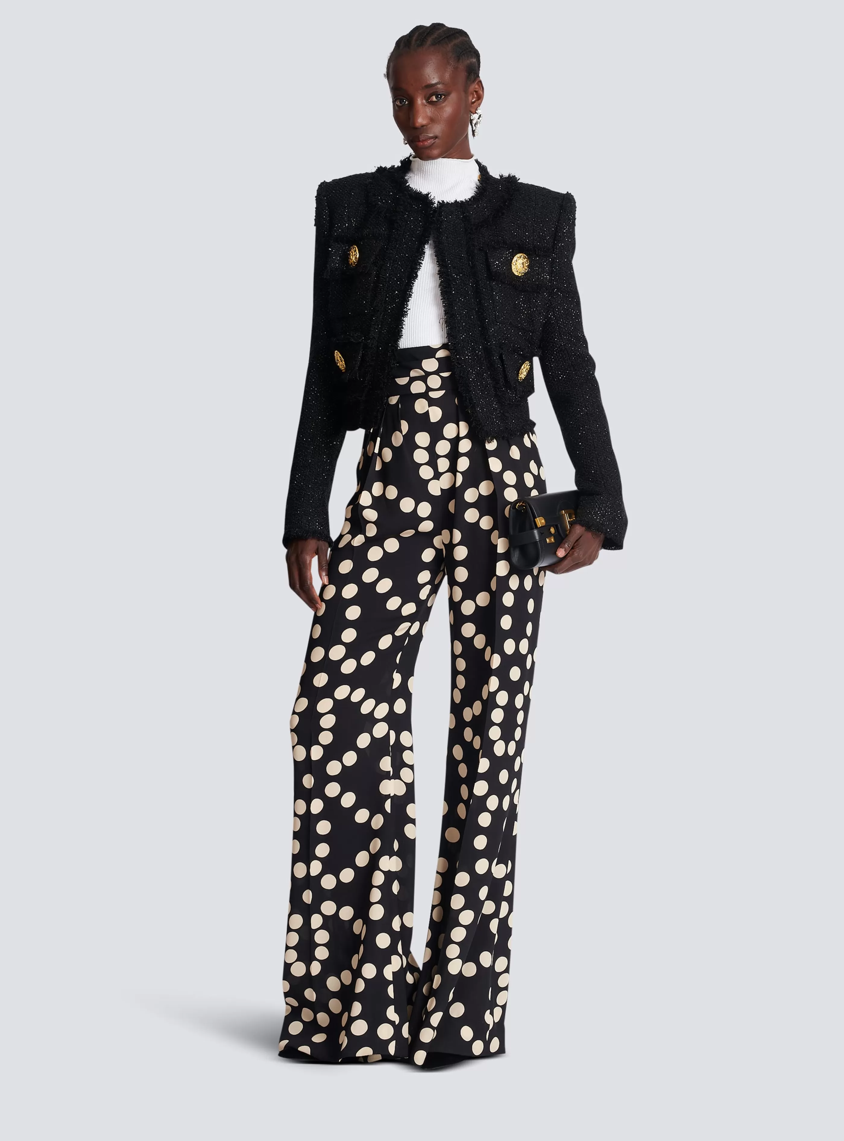 Balmain Pantaloni E Pantaloncini-Polka Dot Wide-leg Trousers black