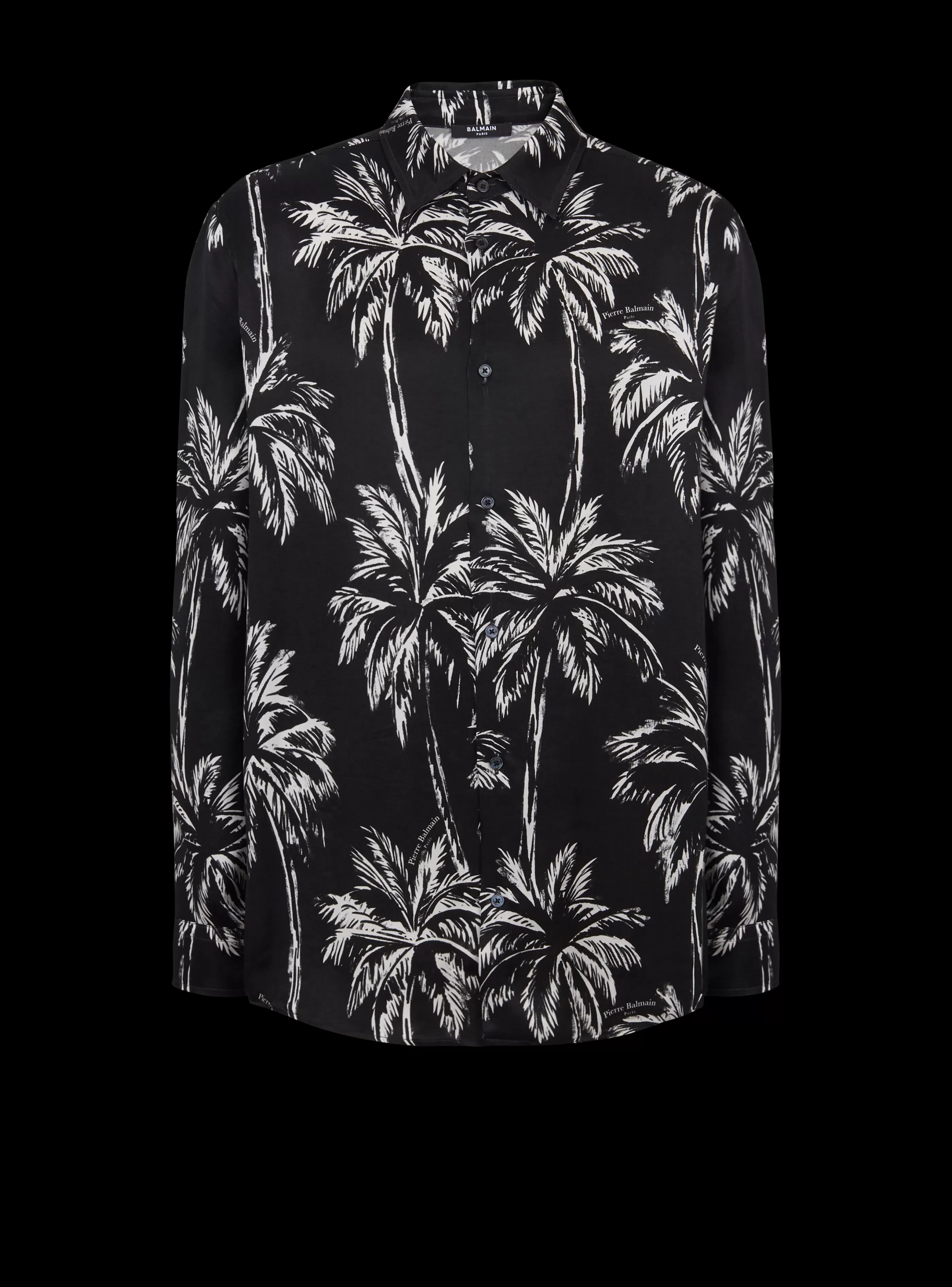 Balmain Camicie E Polo-Printed Satin Palm Tree Shirt black