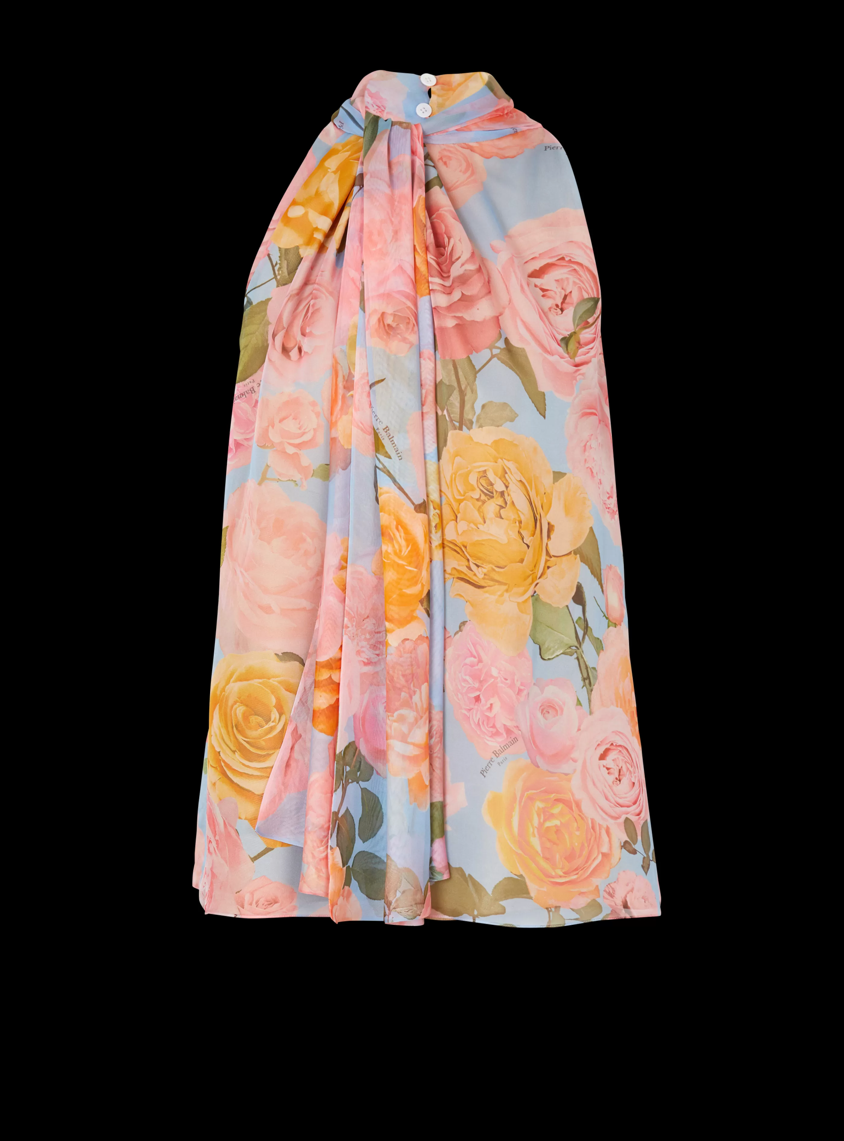 Balmain Top E Camicie-Pussy Bow Top With Pastel Roses Print multicolor