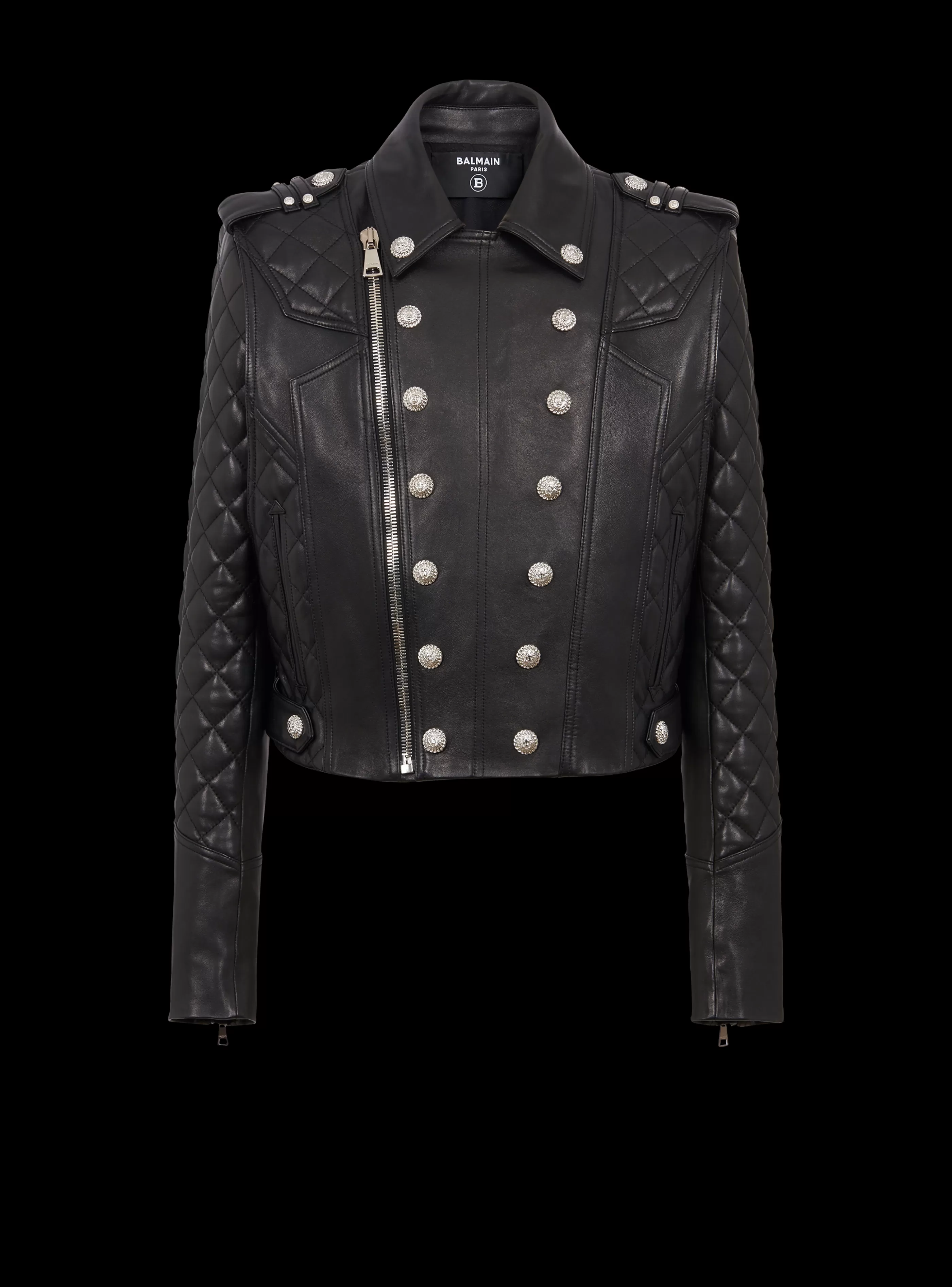 Balmain Capispalla-Quilted Leather Biker Jacket black