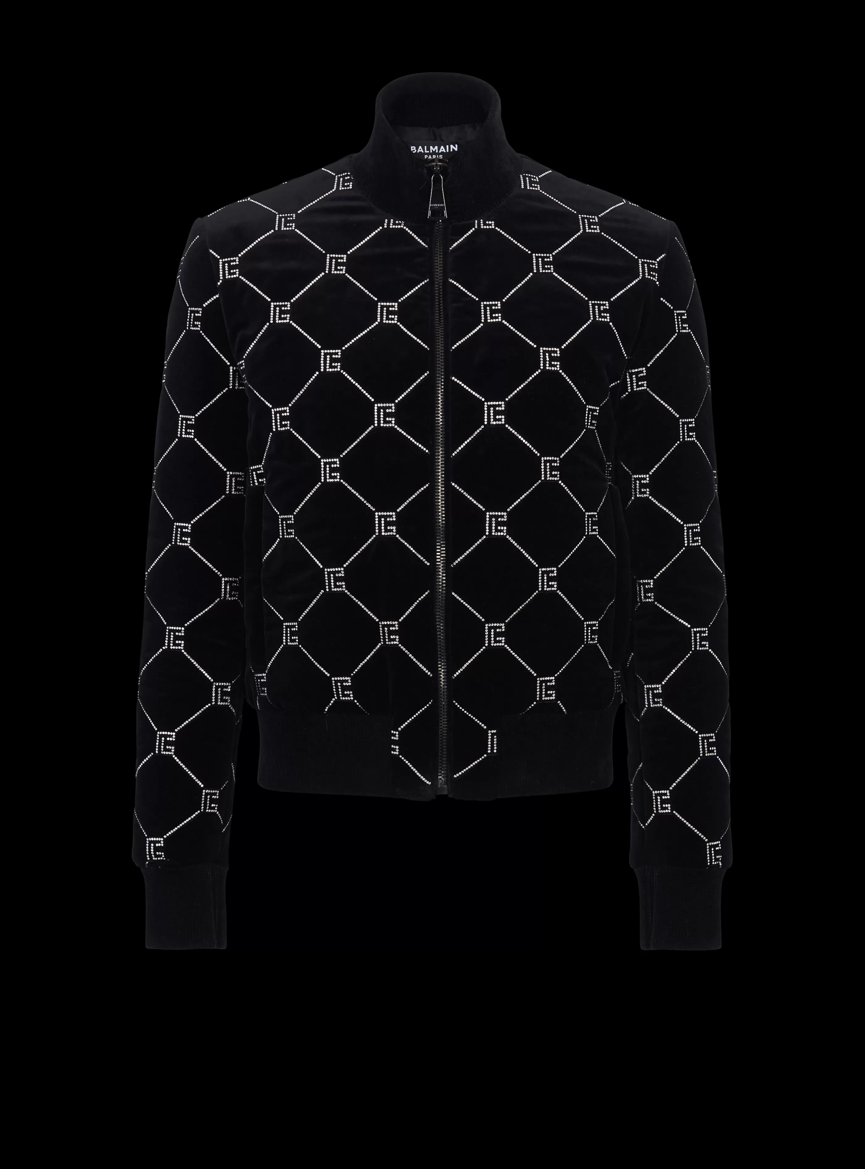 Balmain Capispalla-Quilted Rhinestone Bomber Jacket silver