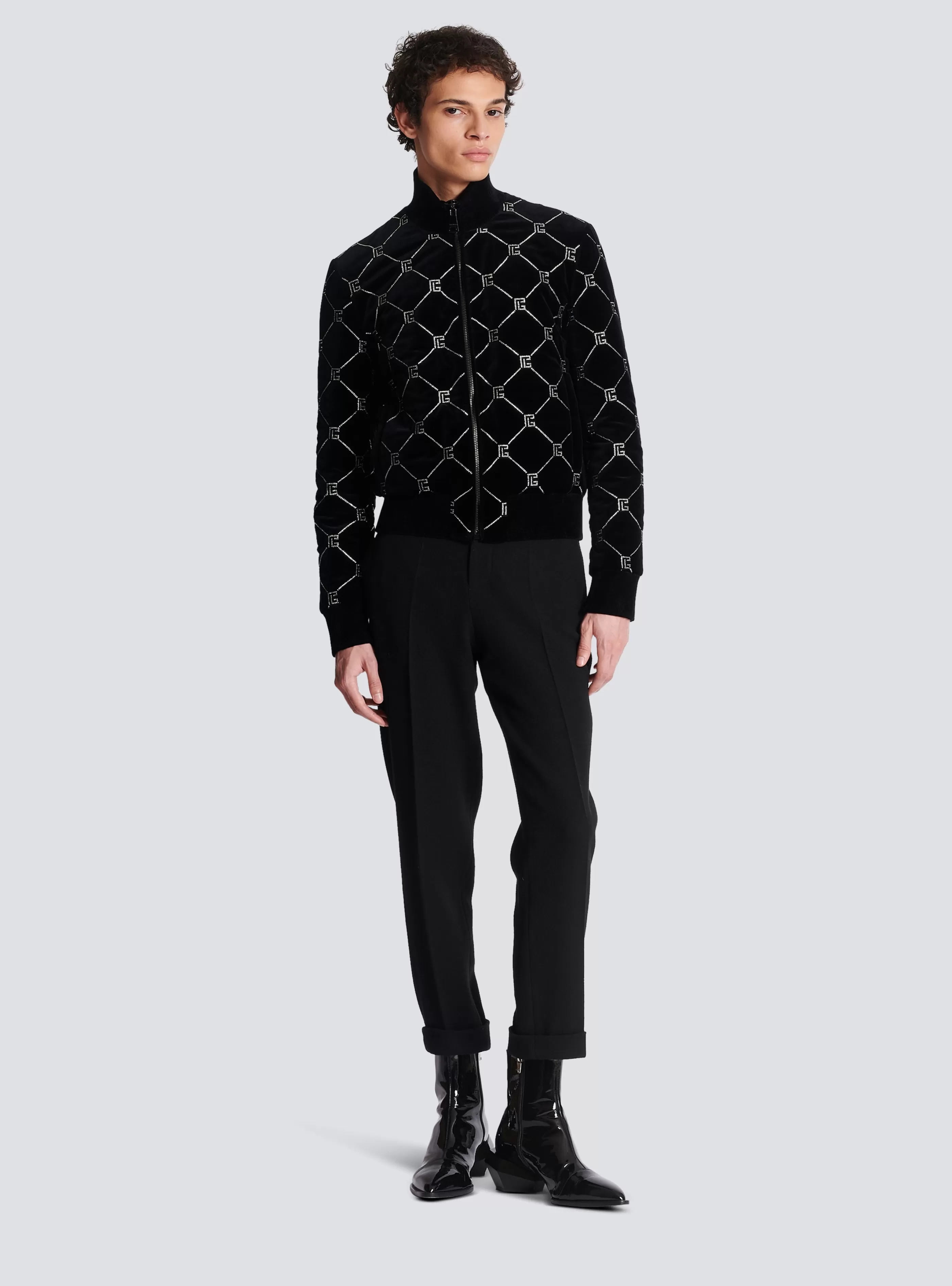 Balmain Capispalla-Quilted Rhinestone Bomber Jacket silver