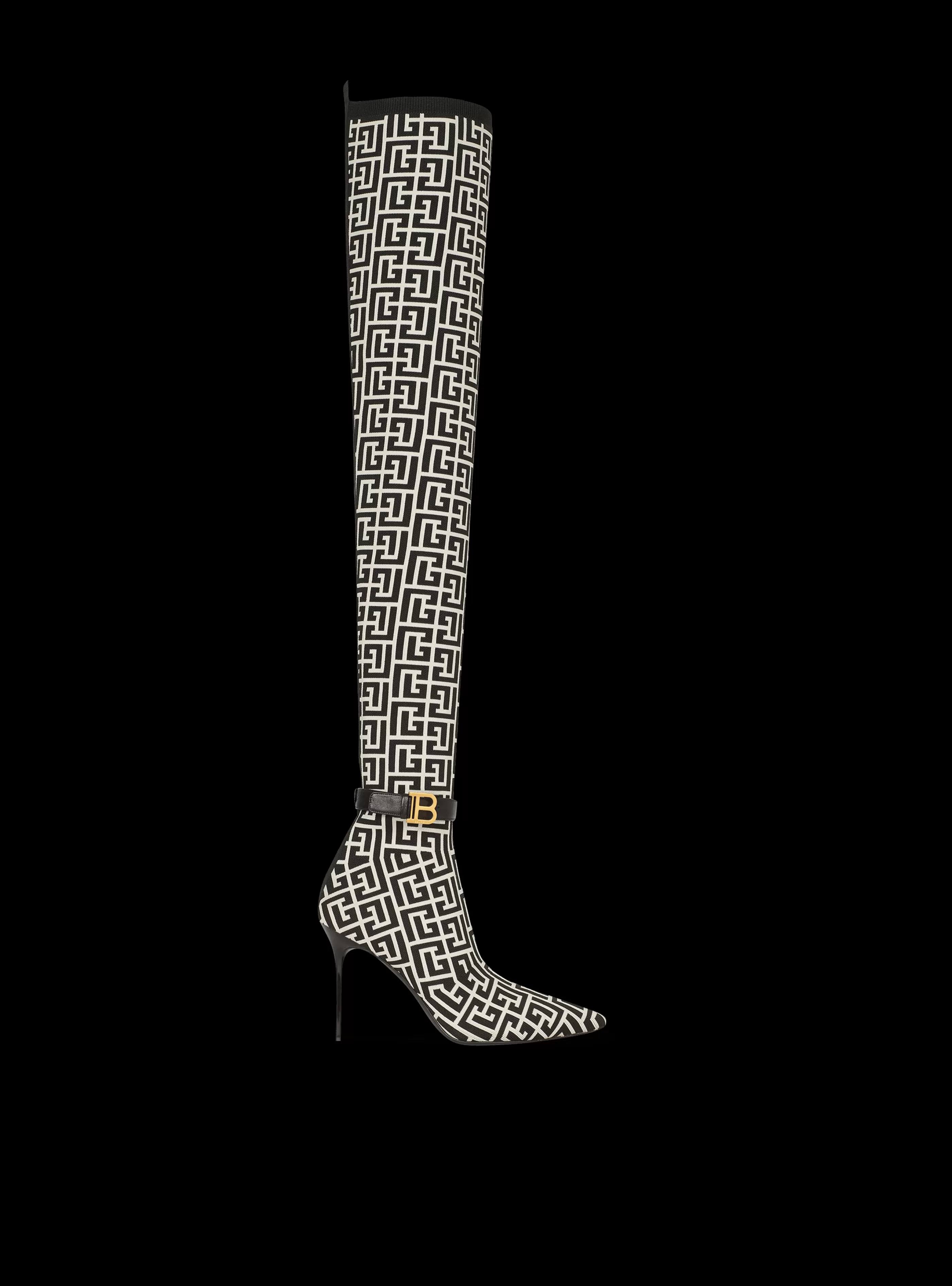Balmain Stivali-Raven Monogrammed Knit Thigh-high Boots black