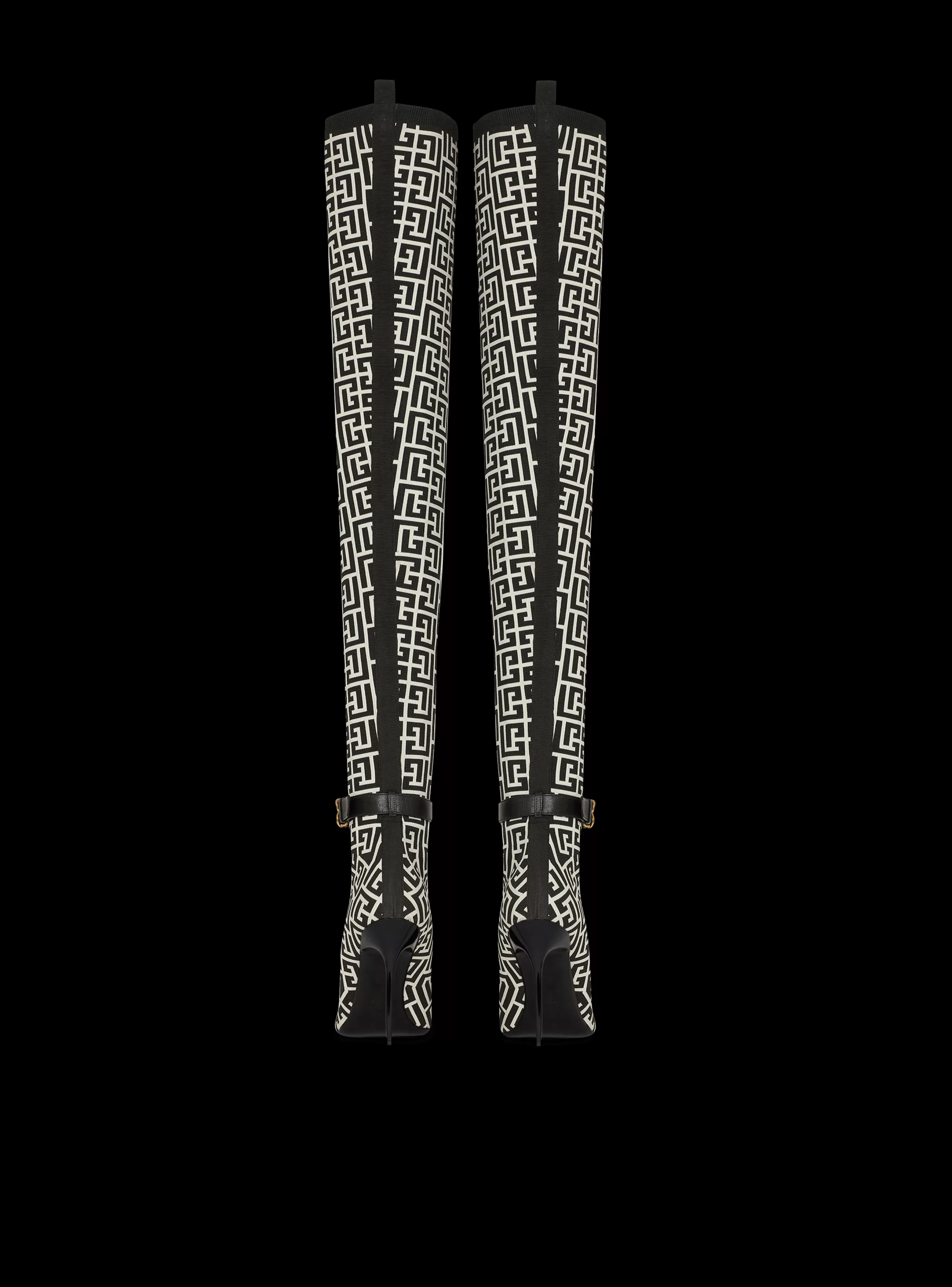 Balmain Stivali-Raven Monogrammed Knit Thigh-high Boots black