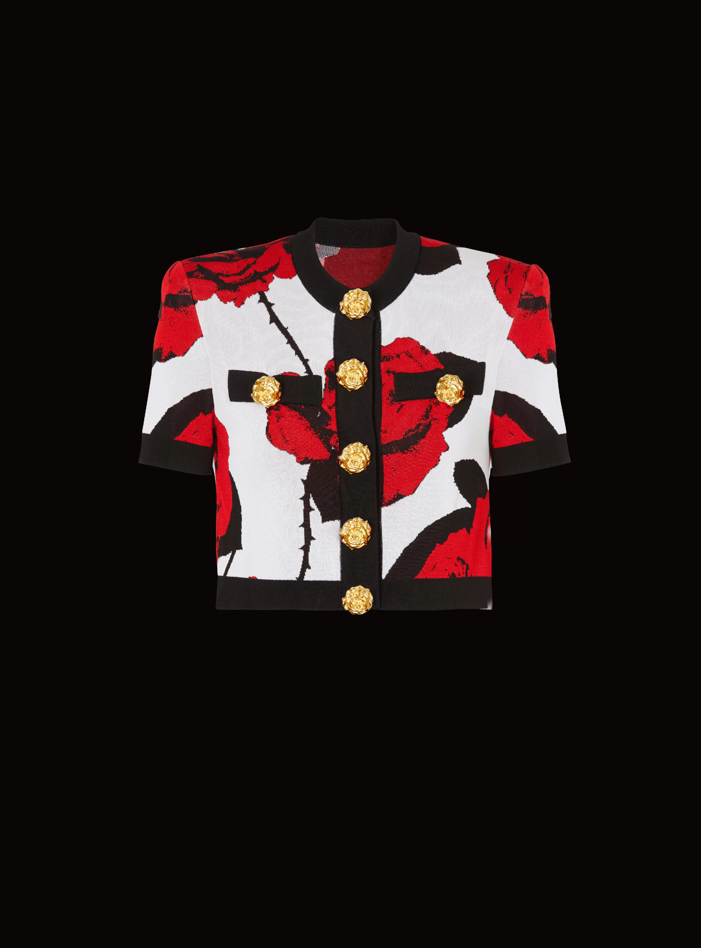 Balmain Maglieria- Roses Jacquard Knit Cardigan red