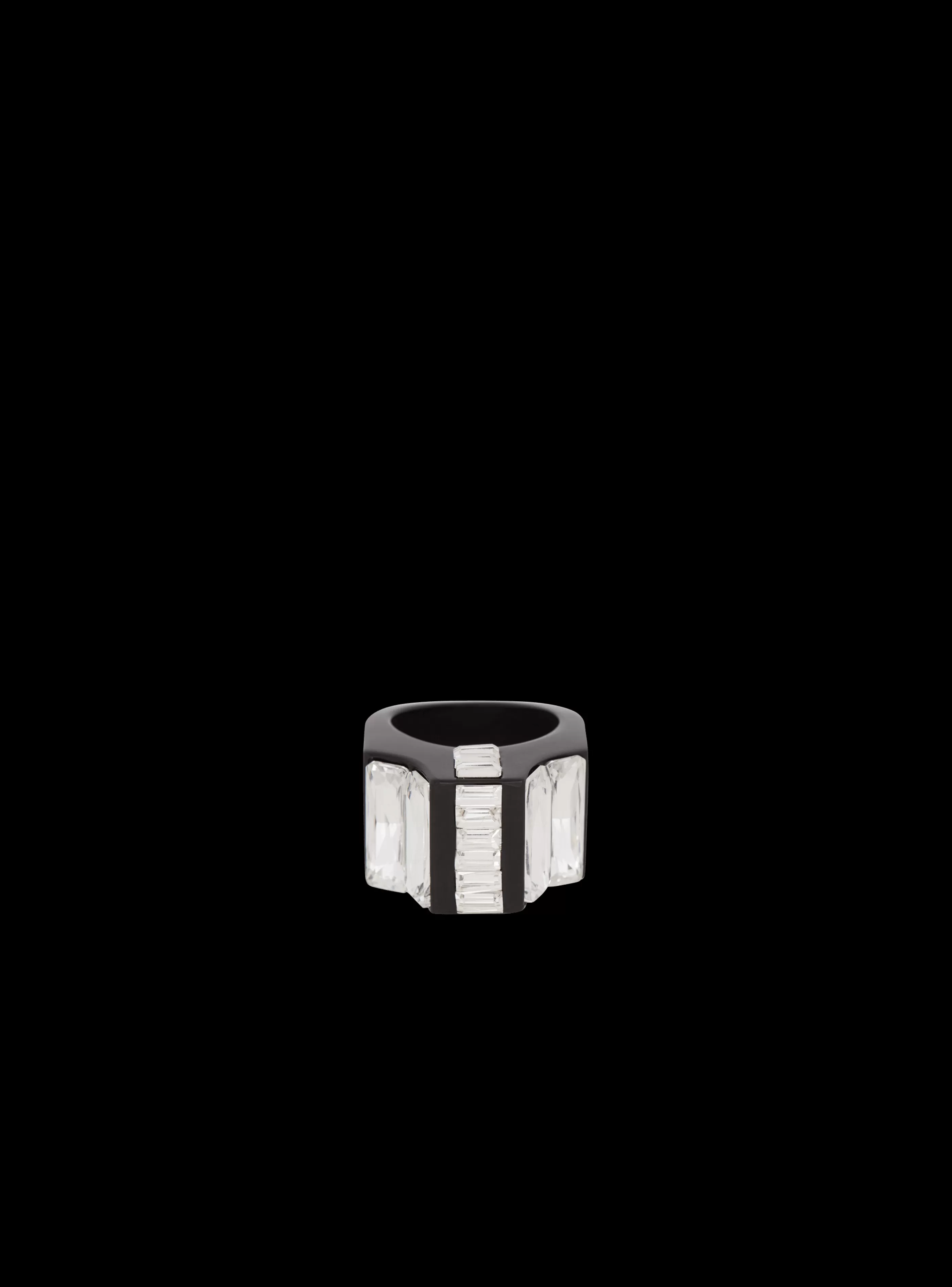 Balmain Gioielli Moda-Resin And Rhinestone Ring black