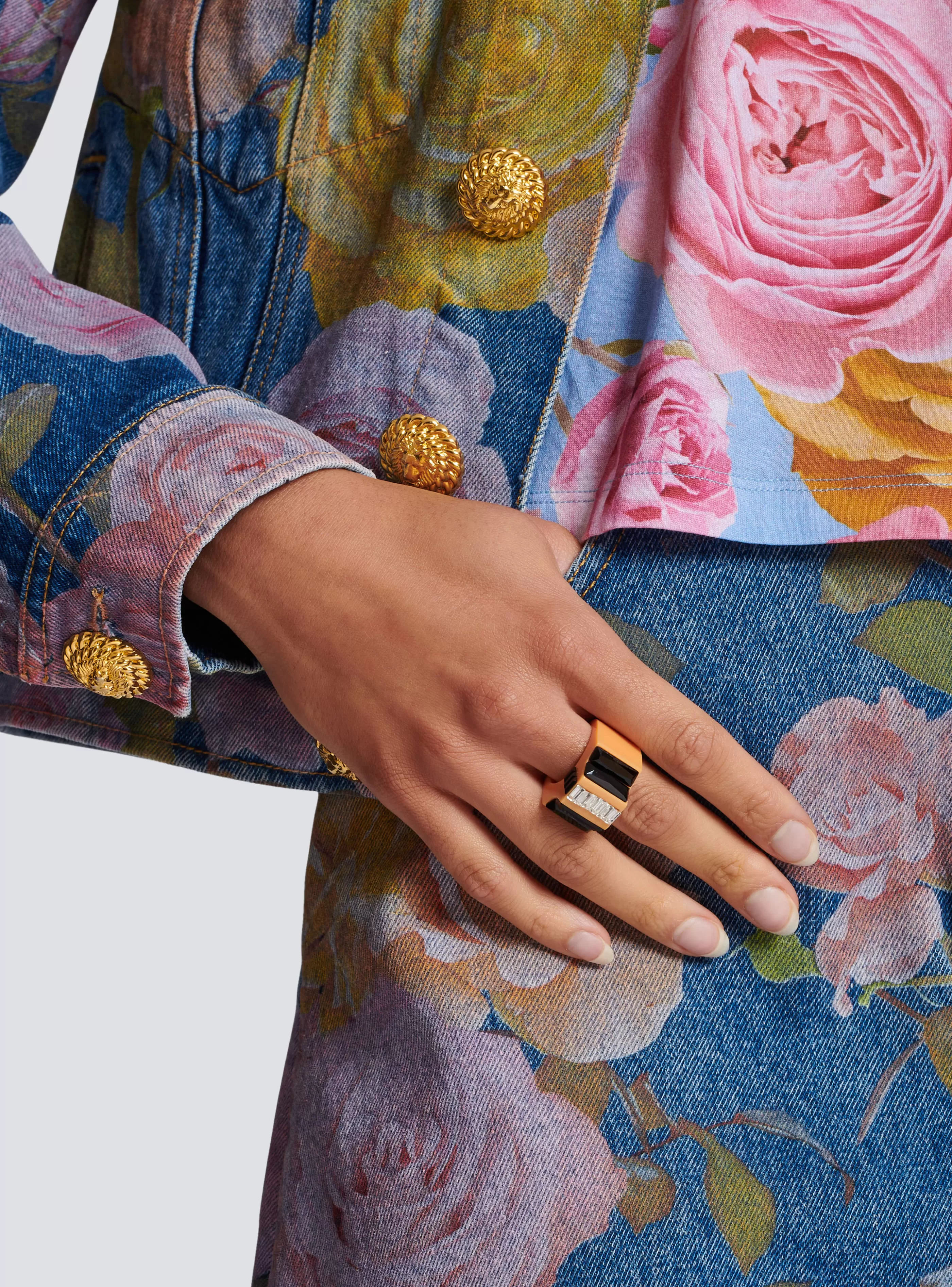 Balmain Gioielli Moda-Resin And Rhinestone Ring multicolor