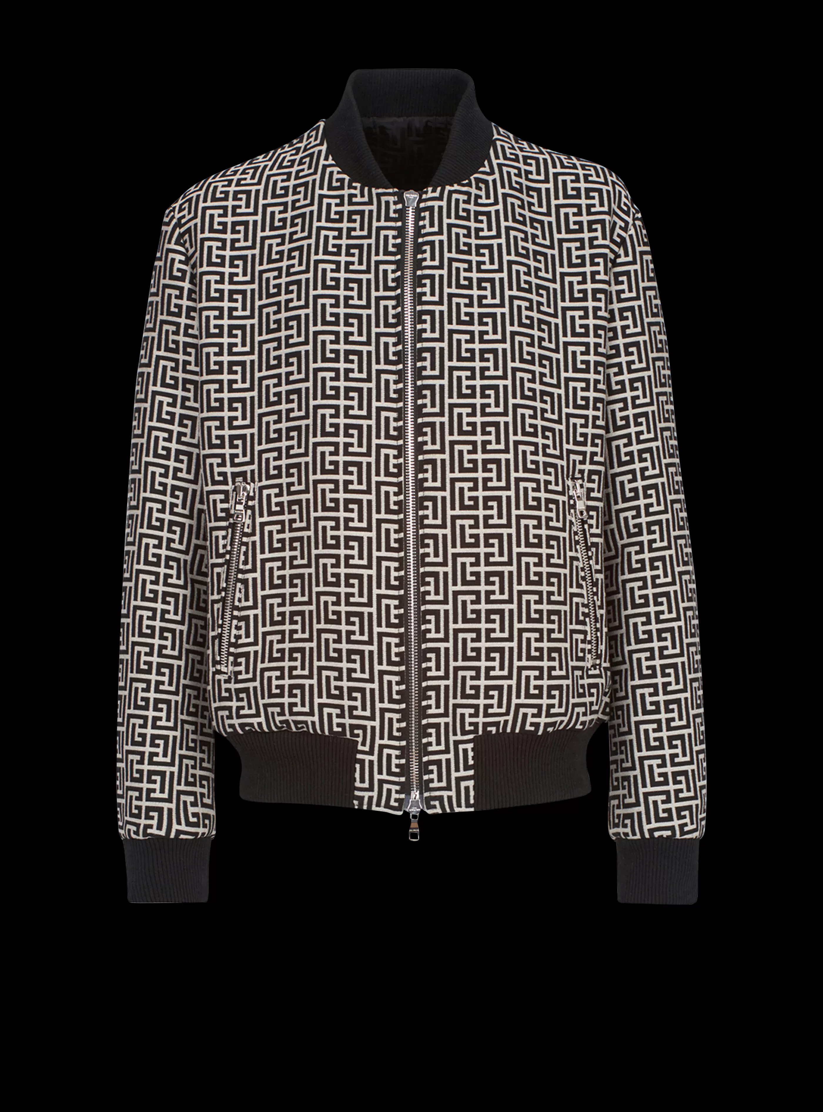 Balmain Capispalla-Reversible Cotton Bomber Jacket With Monogram black