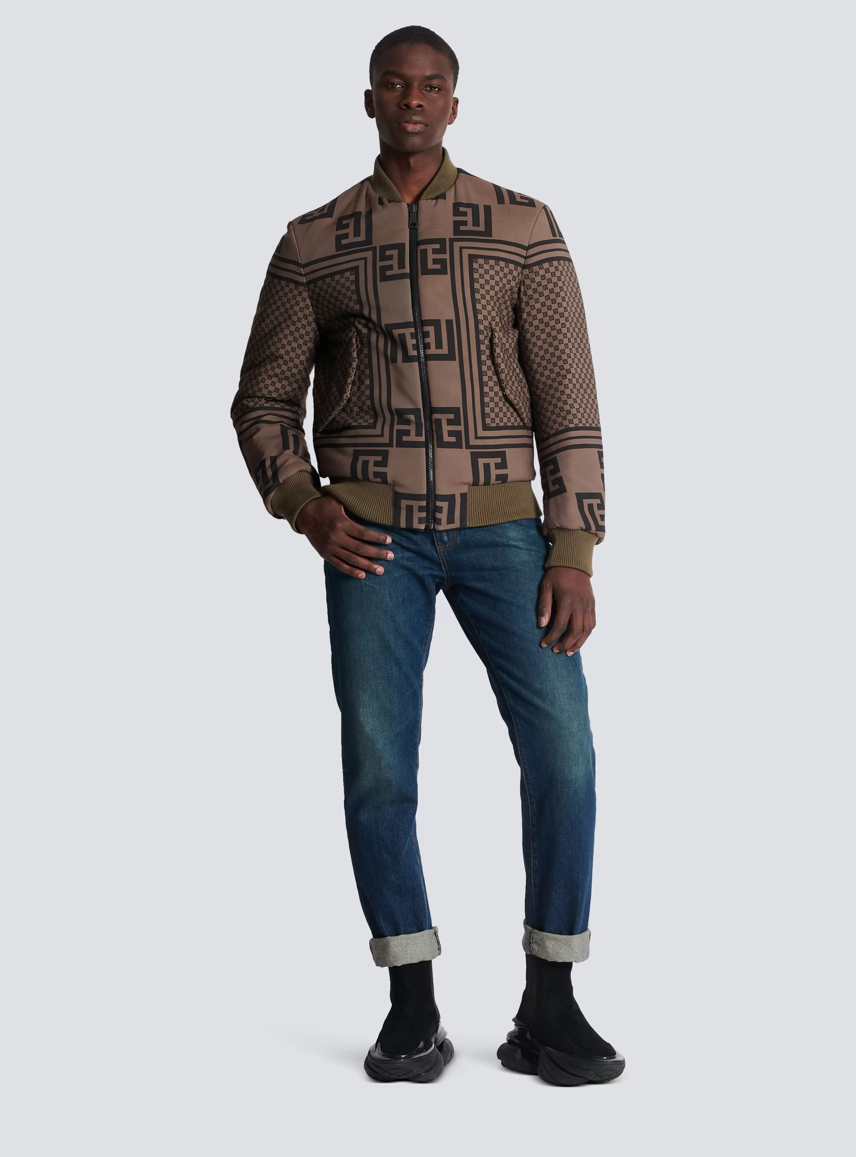 Balmain Capispalla-Reversible Mini Monogram Bomber Jacket brown