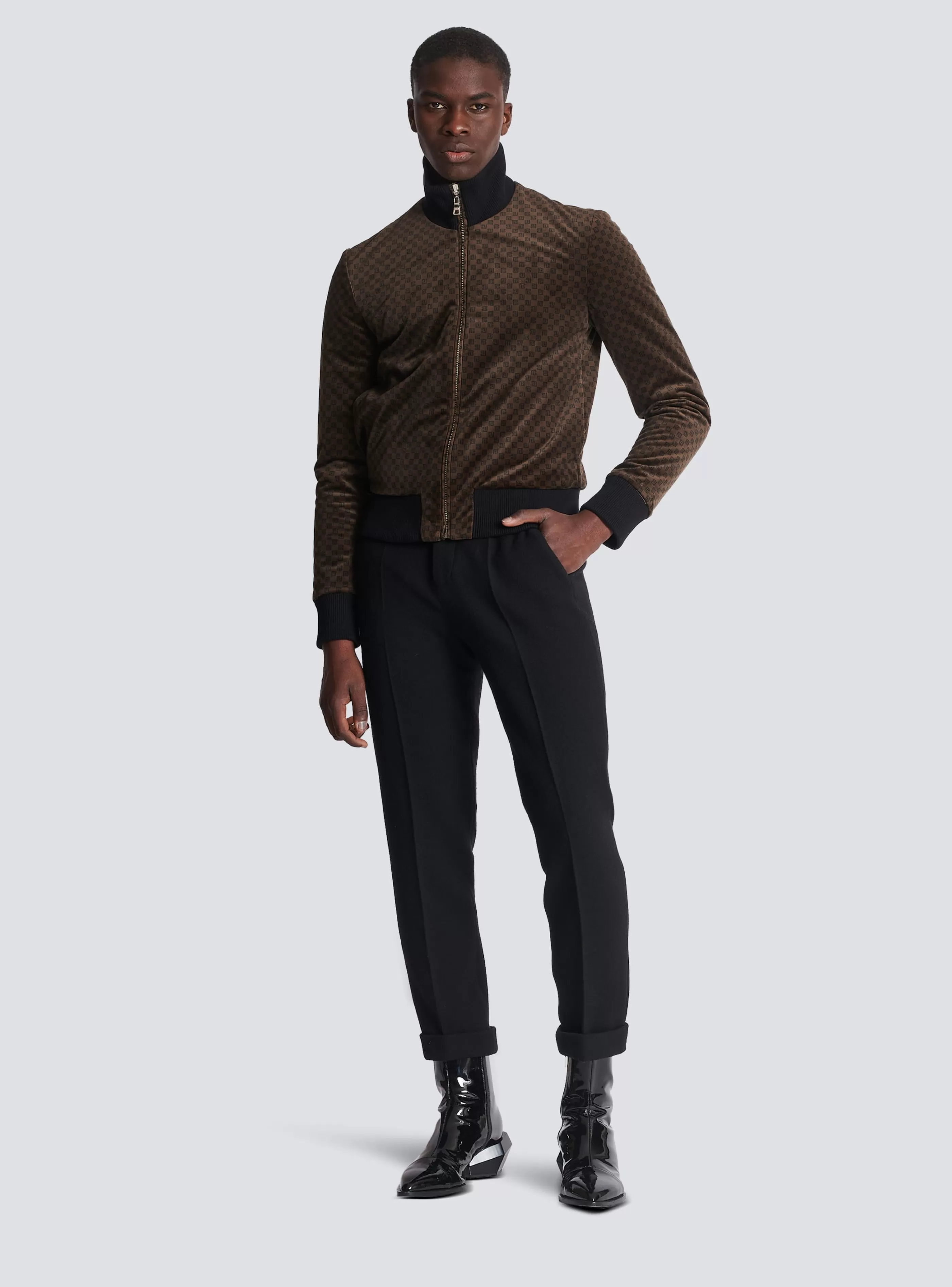 Balmain Capispalla-Reversible Mini Monogrammed Bomber brown