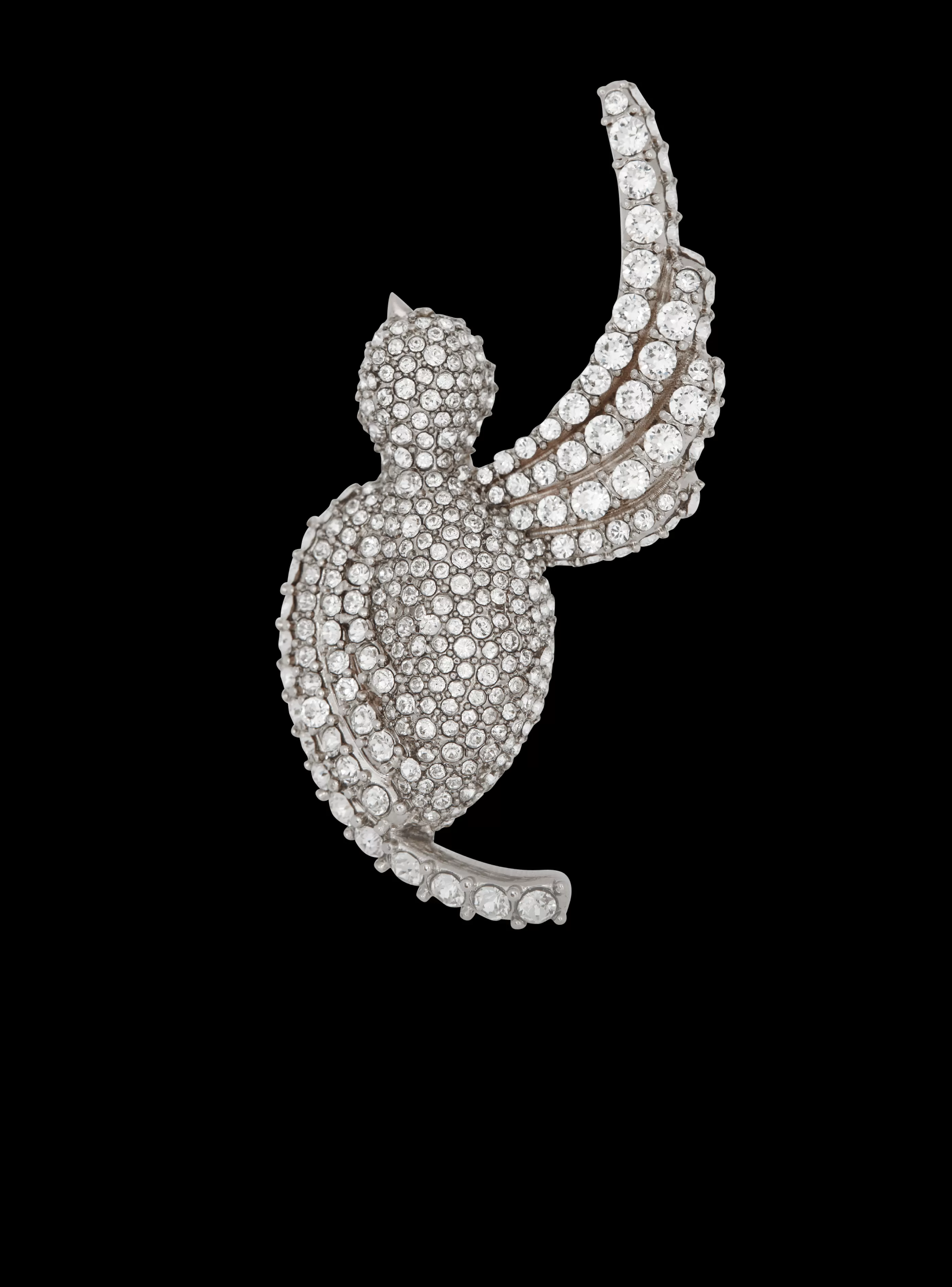 Balmain Gioielli Moda-Rhinestone And Palladium Swallow Brooch silver