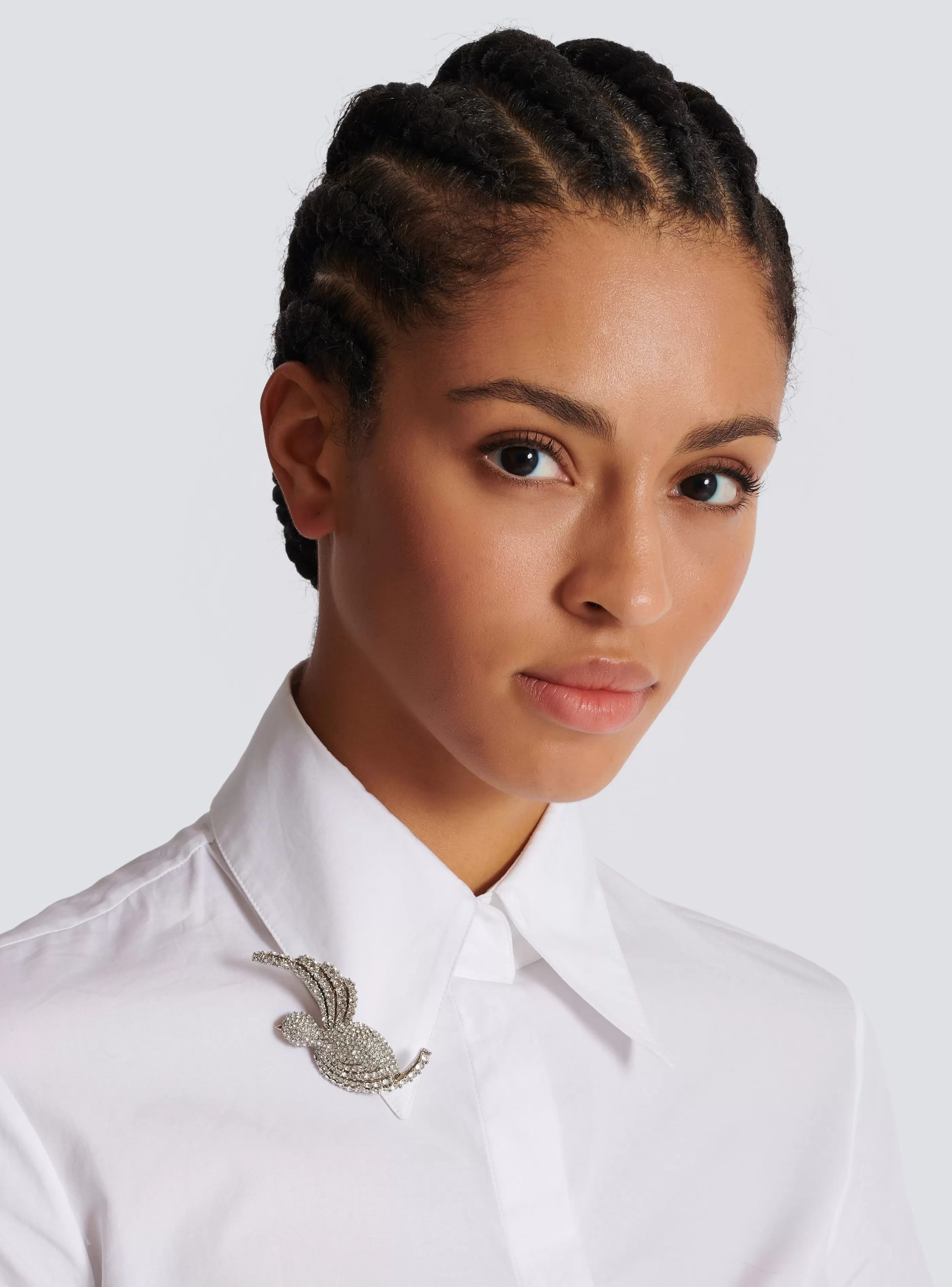 Balmain Gioielli Moda-Rhinestone And Palladium Swallow Brooch silver