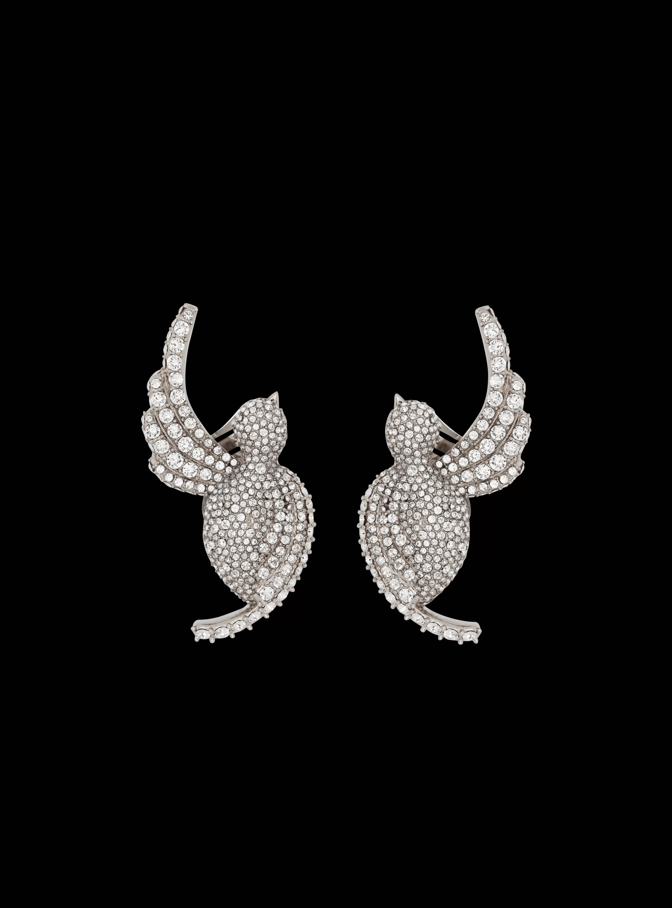 Balmain Gioielli Moda-Rhinestone And Palladium Swallow Earrings silver