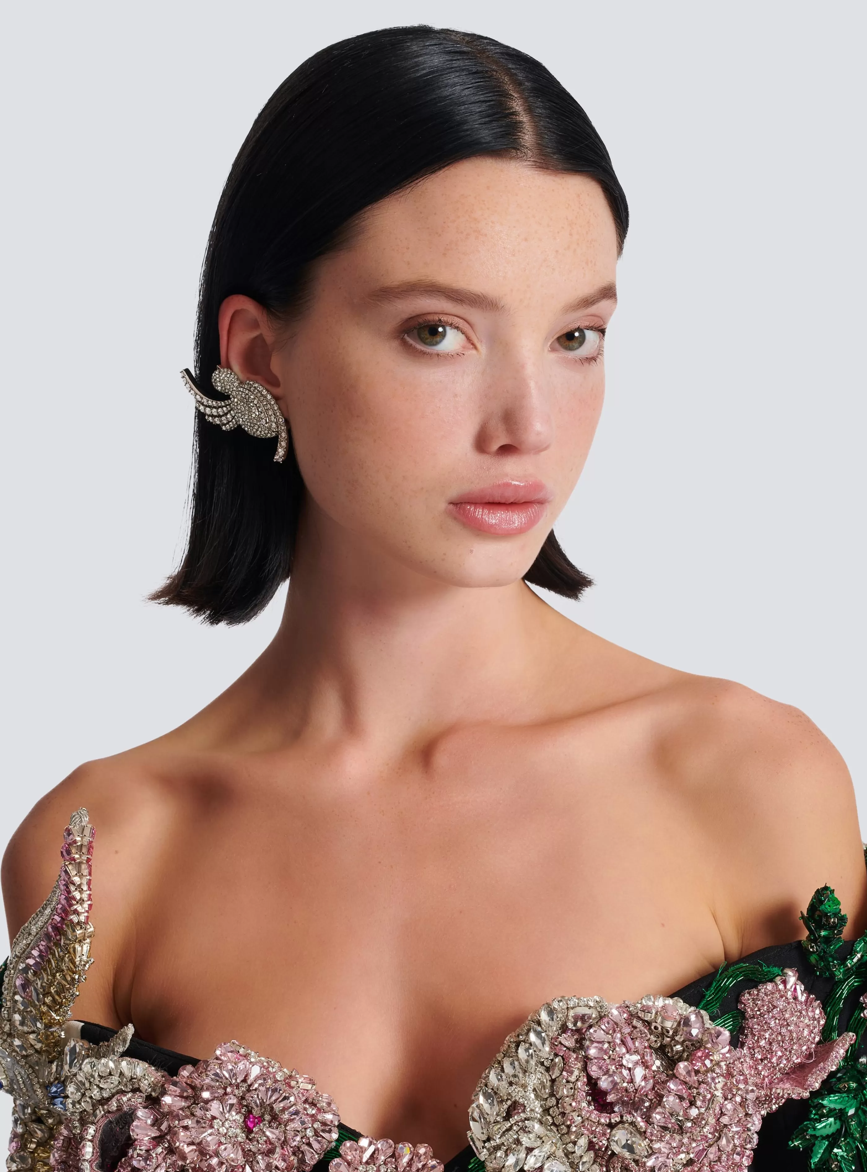 Balmain Gioielli Moda-Rhinestone And Palladium Swallow Earrings silver