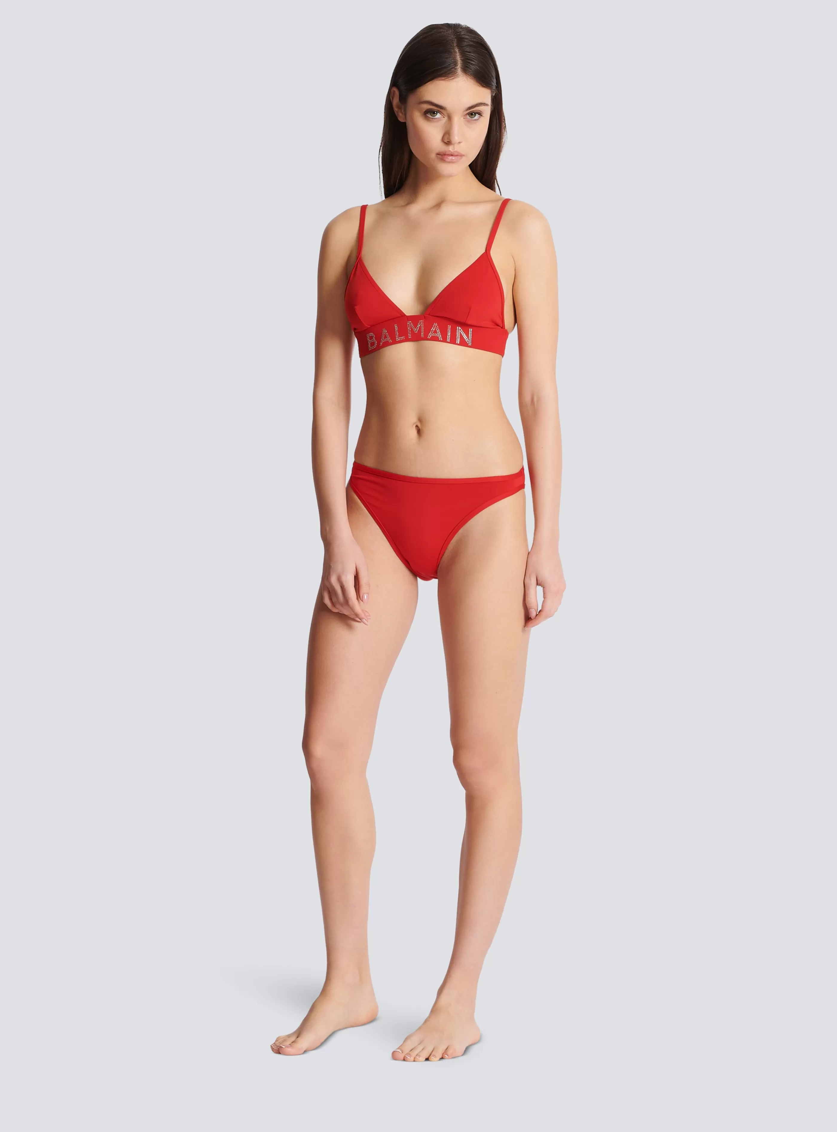 Balmain Costumi Da Bagno-Rhinestoned Triangle Bikini red