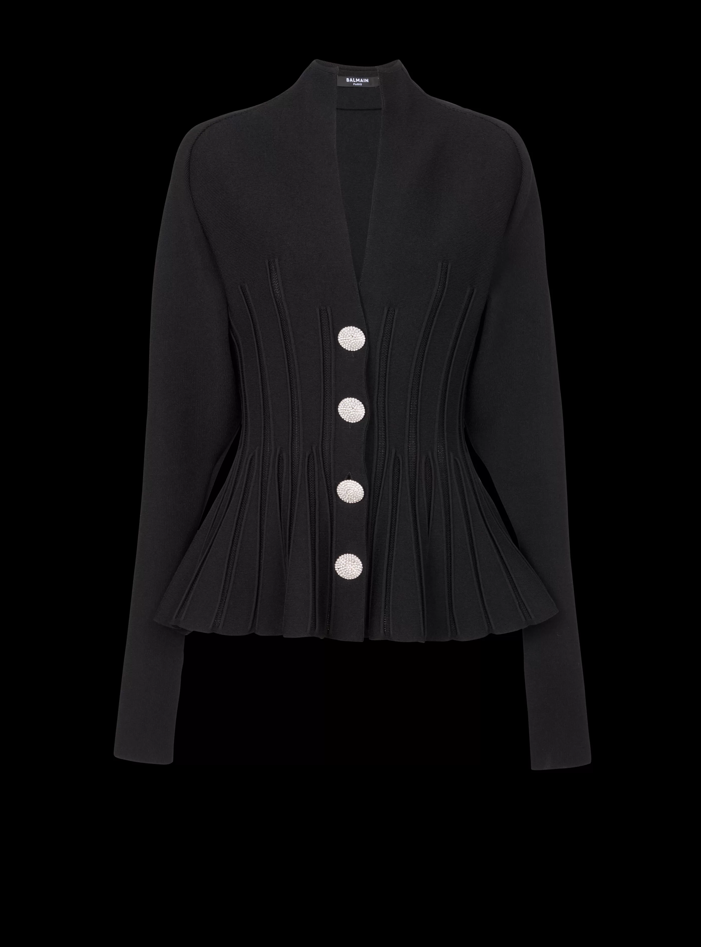 Balmain Maglieria-Ribbed Knit Peplum Cardigan black
