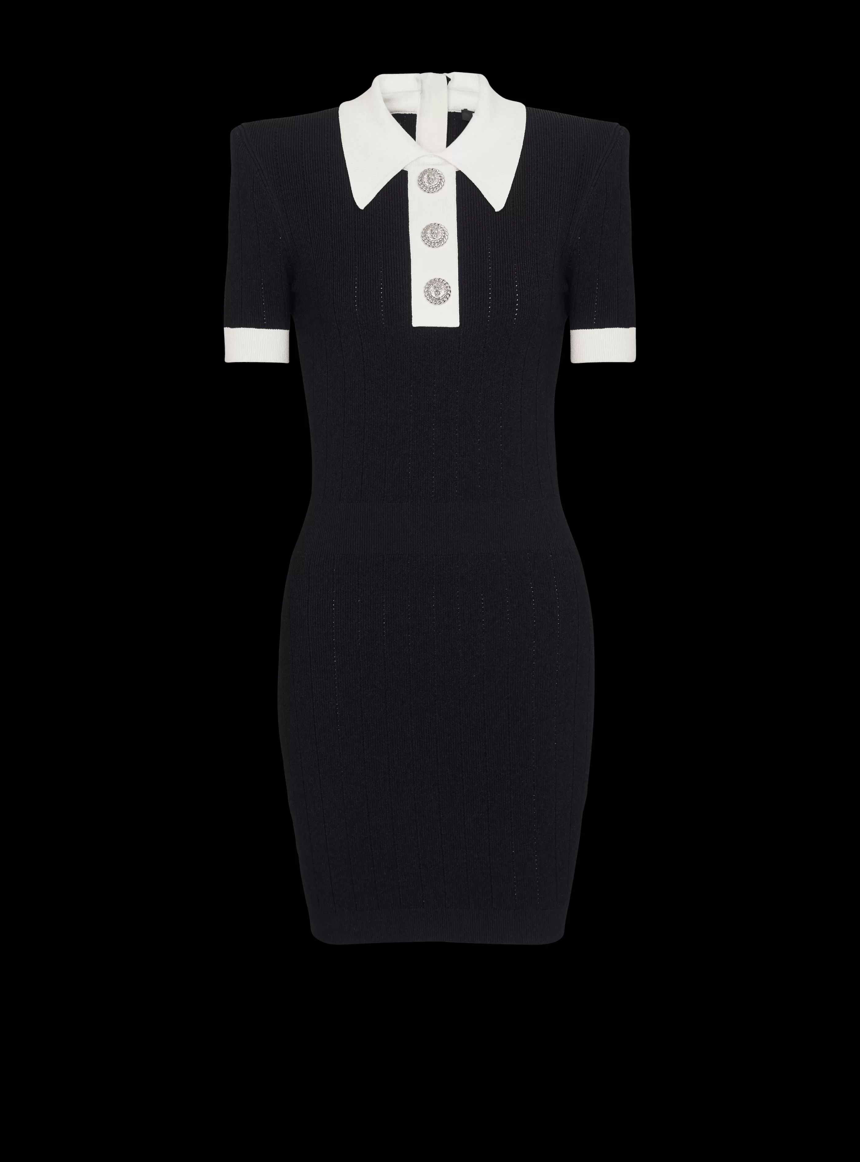 Balmain Maglieria | Abiti-Ribbed Knit Polo Dress black