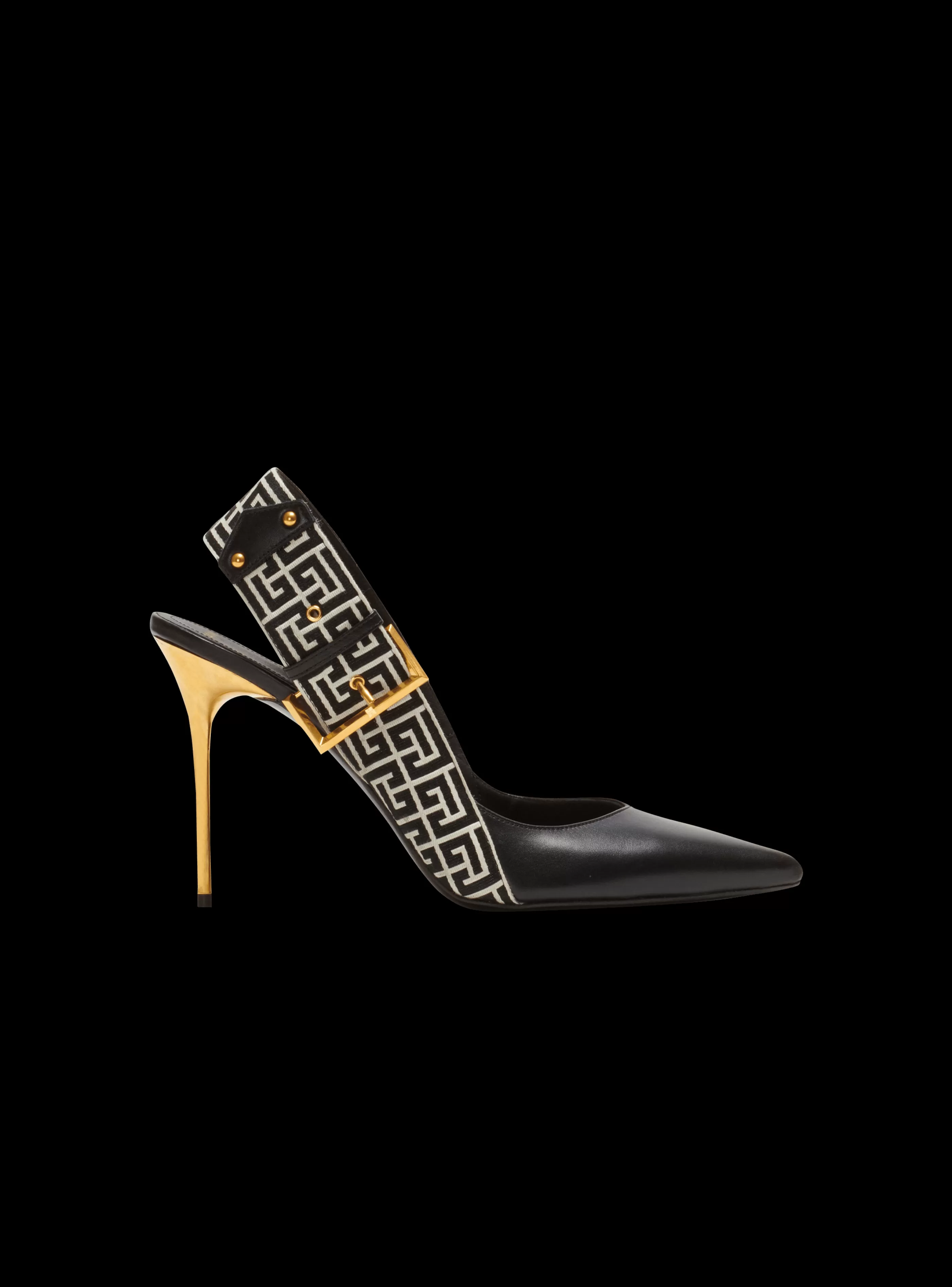 Balmain Scarpe Col Tacco Alto-Ruby Monogrammed Leather Slingbacks black