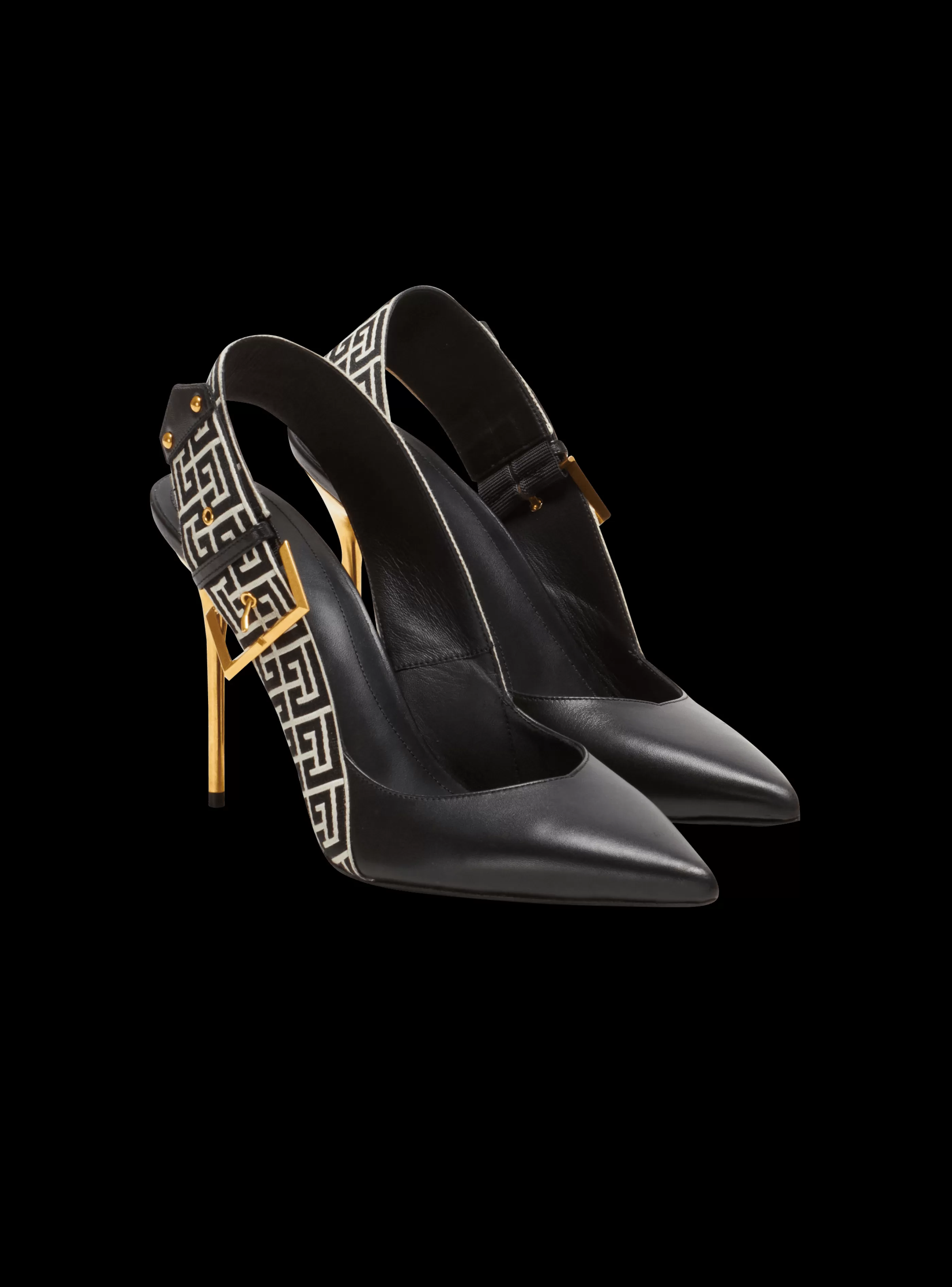 Balmain Scarpe Col Tacco Alto-Ruby Monogrammed Leather Slingbacks black