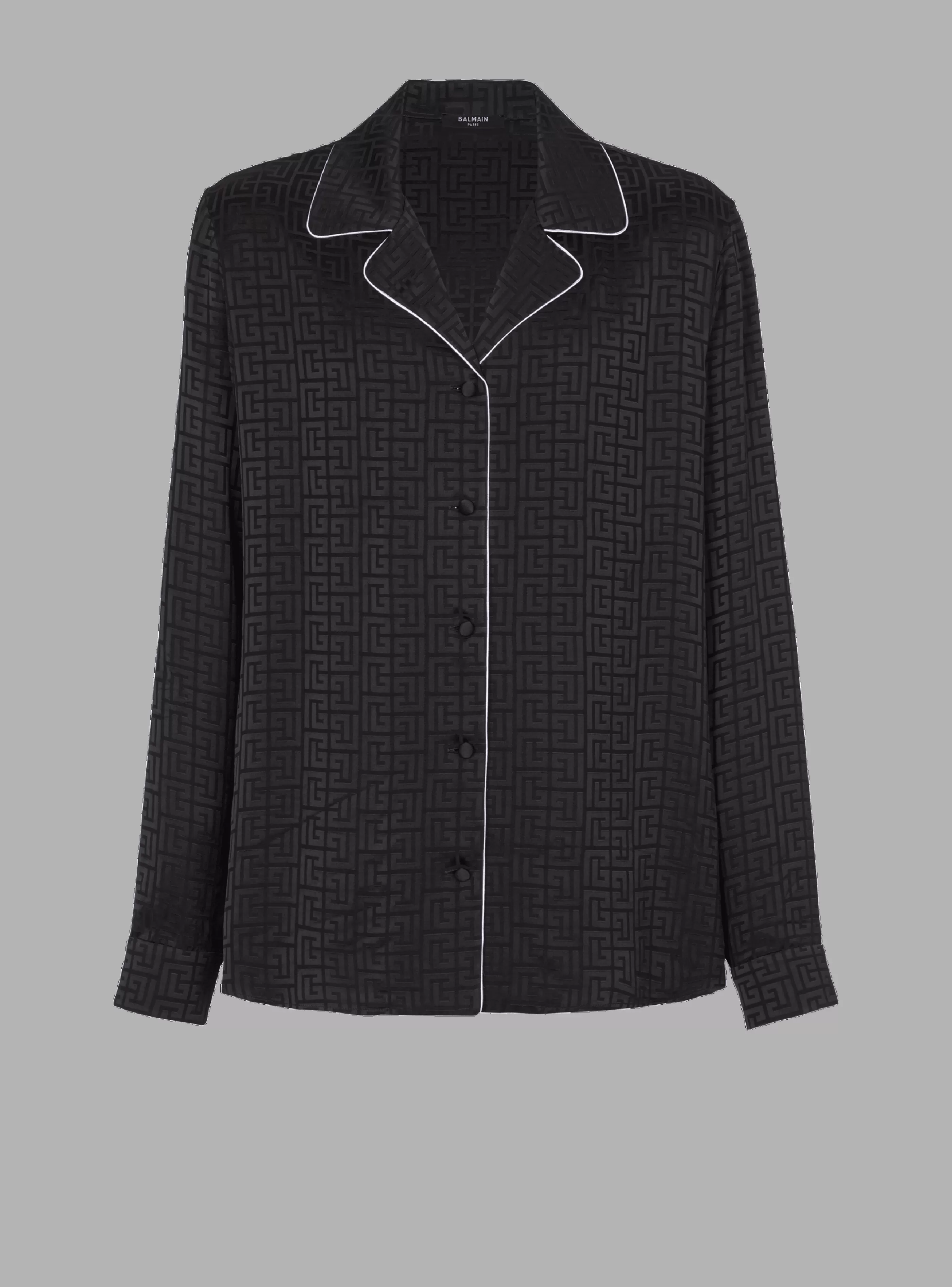 Balmain Camicie E Polo-Satin Monogram Jacquard Shirt black