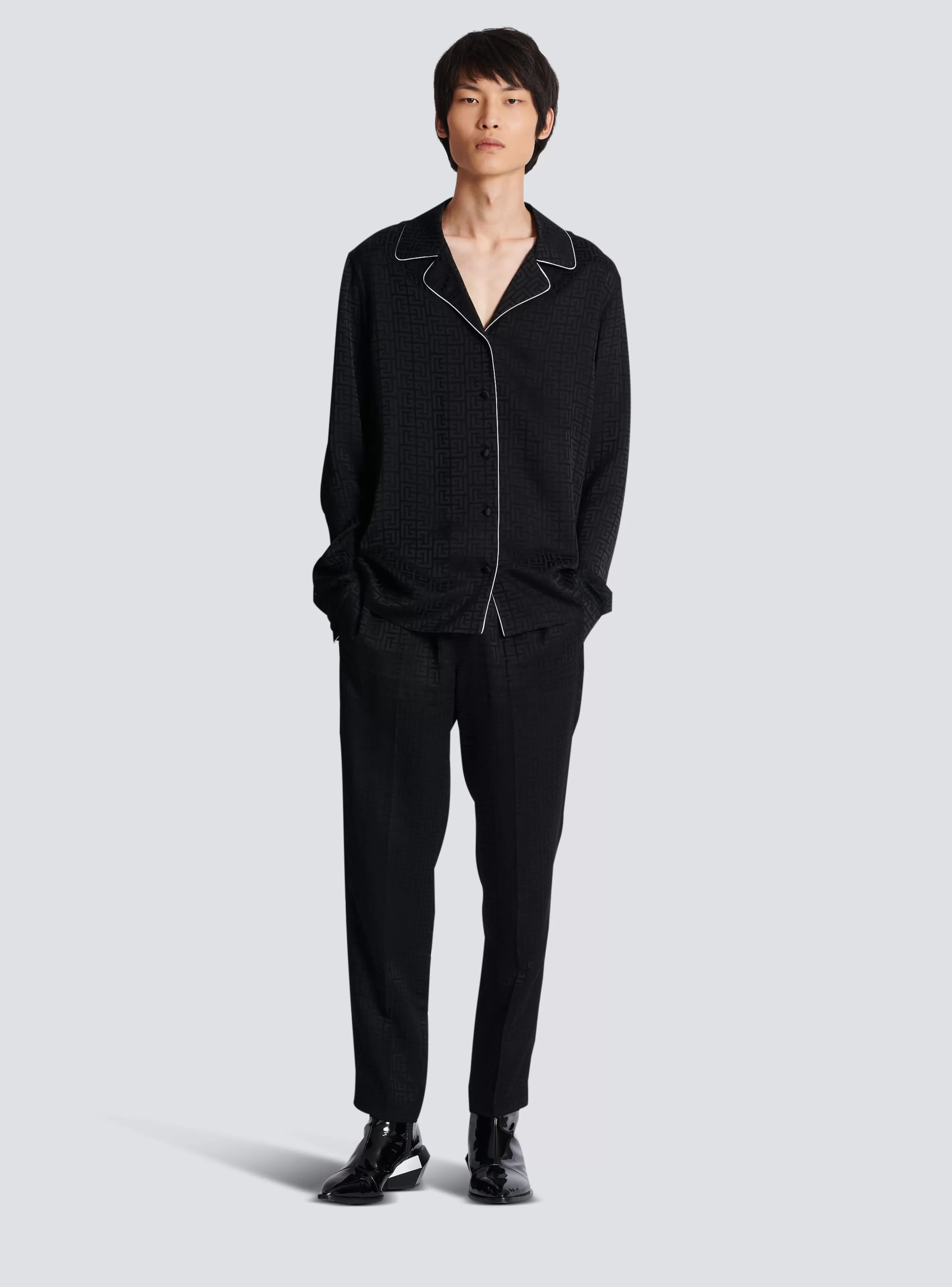 Balmain Camicie E Polo-Satin Monogram Jacquard Shirt black