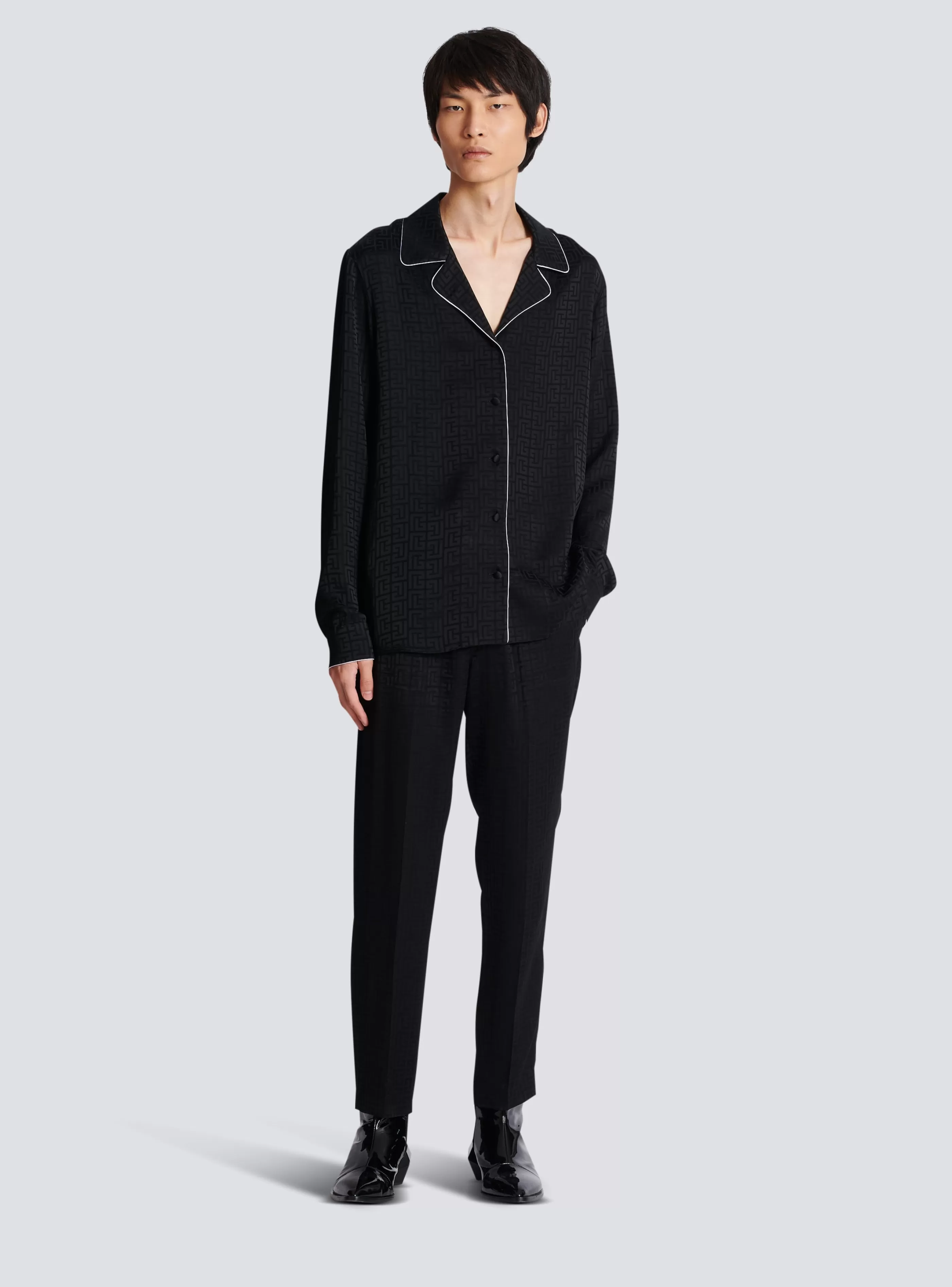 Balmain Pantaloni E Pantaloncini-Satin Monogram Jacquard Trousers black