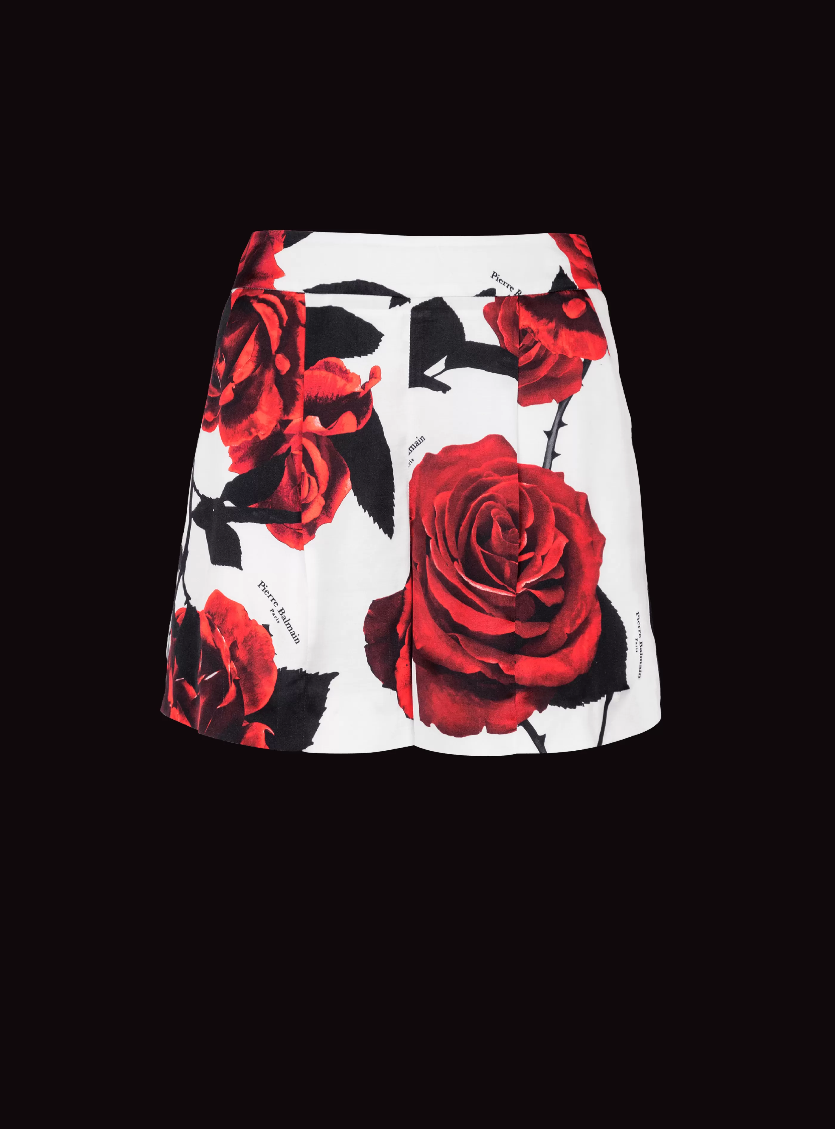 Balmain Pantaloni E Pantaloncini-Satin Shorts With Roses Print red