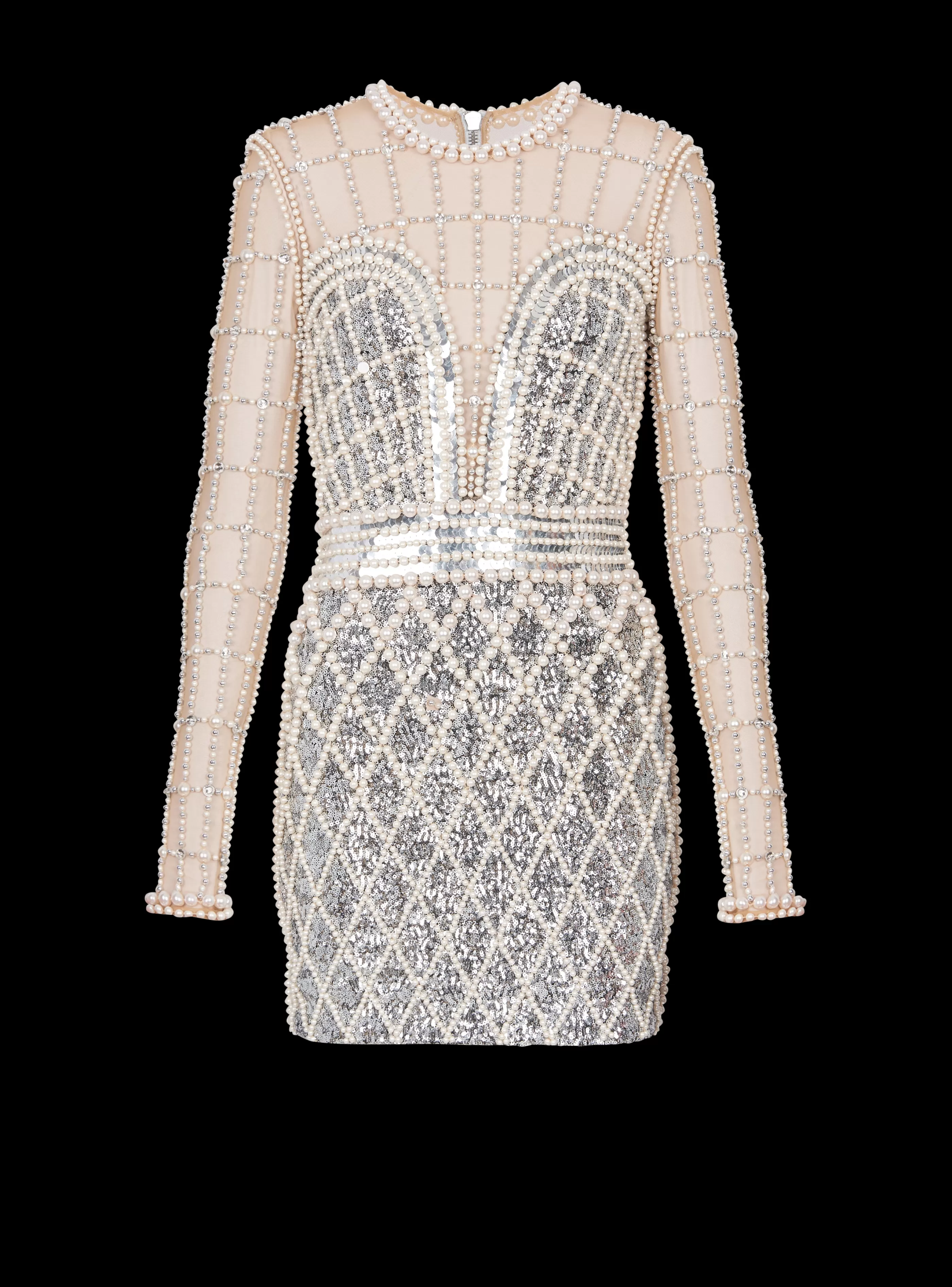 Balmain Abiti-Short Beaded Dress silver