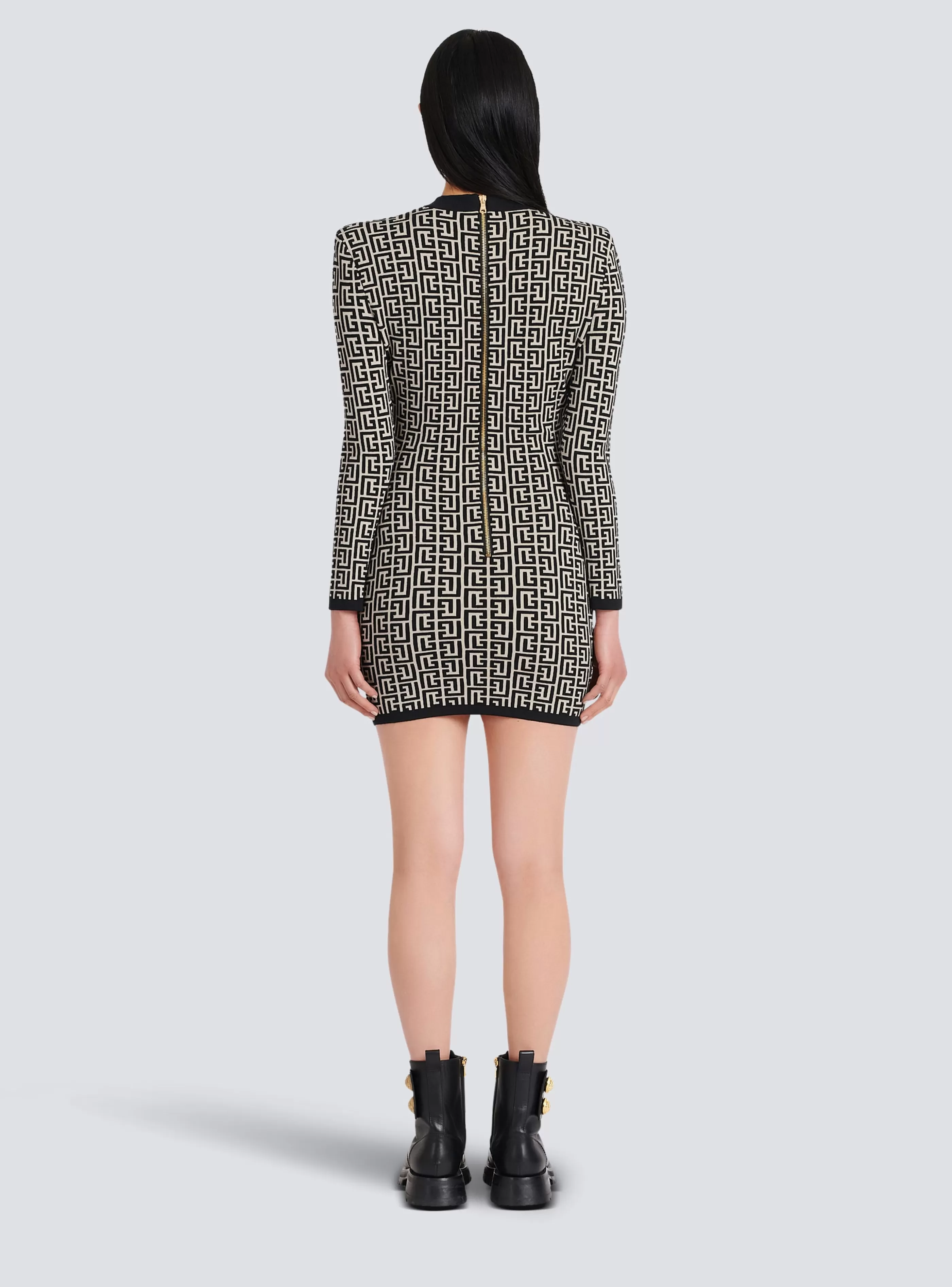 Balmain Maglieria | Abiti-Short Bicolor Jacquard Dress With Monogram black