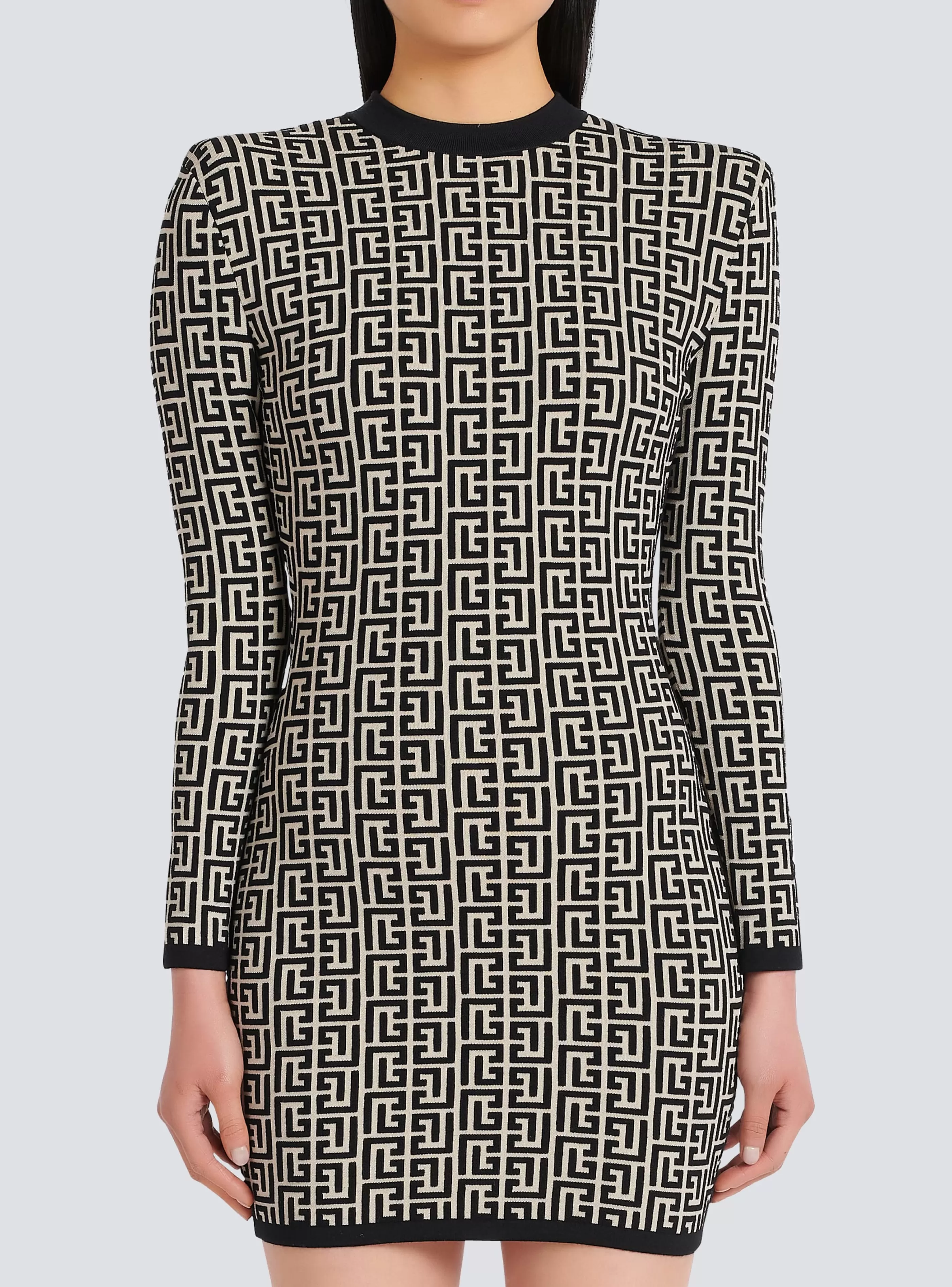 Balmain Maglieria | Abiti-Short Bicolor Jacquard Dress With Monogram black