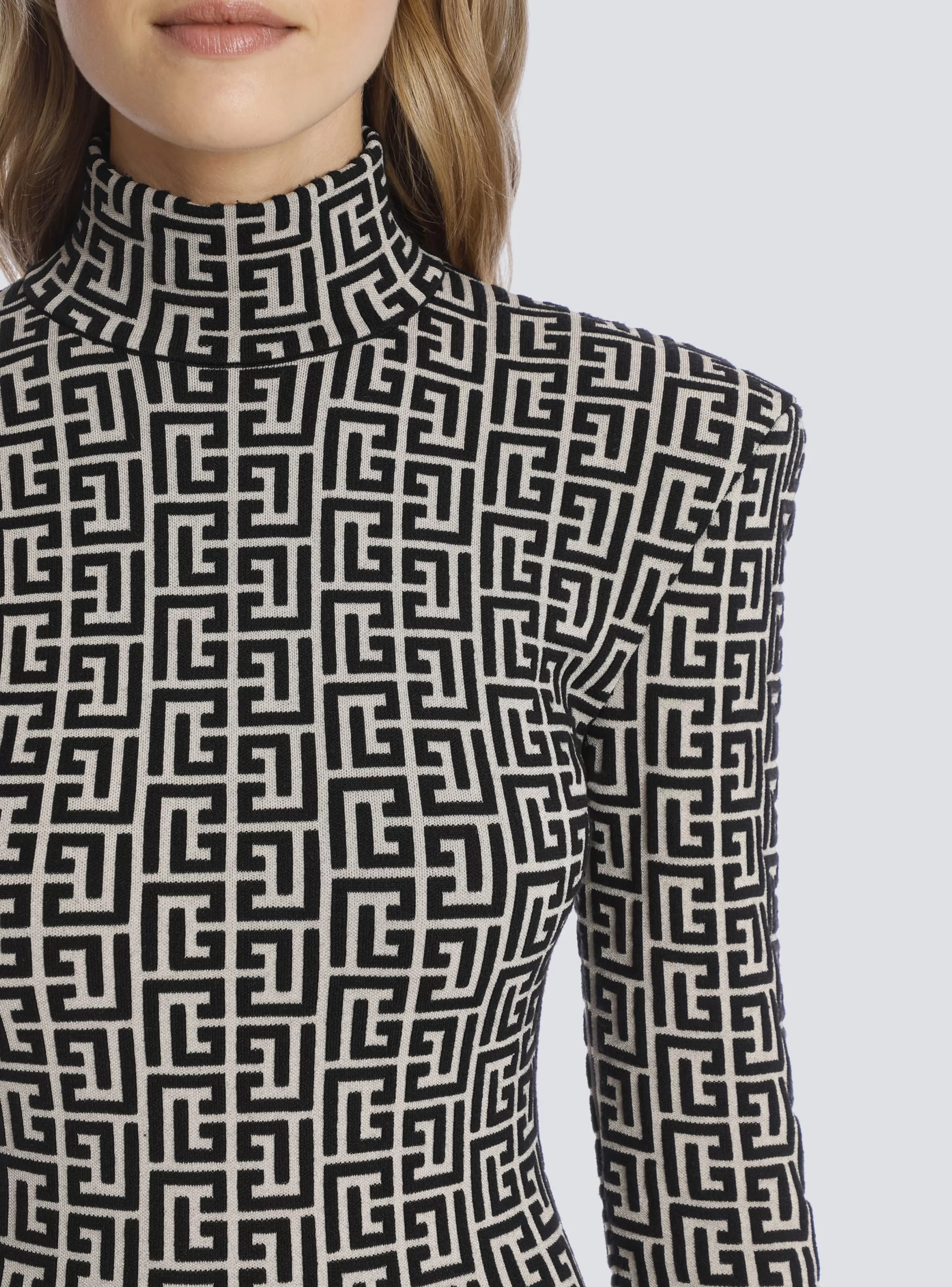 Balmain Abiti-Short Bicolor Jacquard Knit Dress With Monogram black