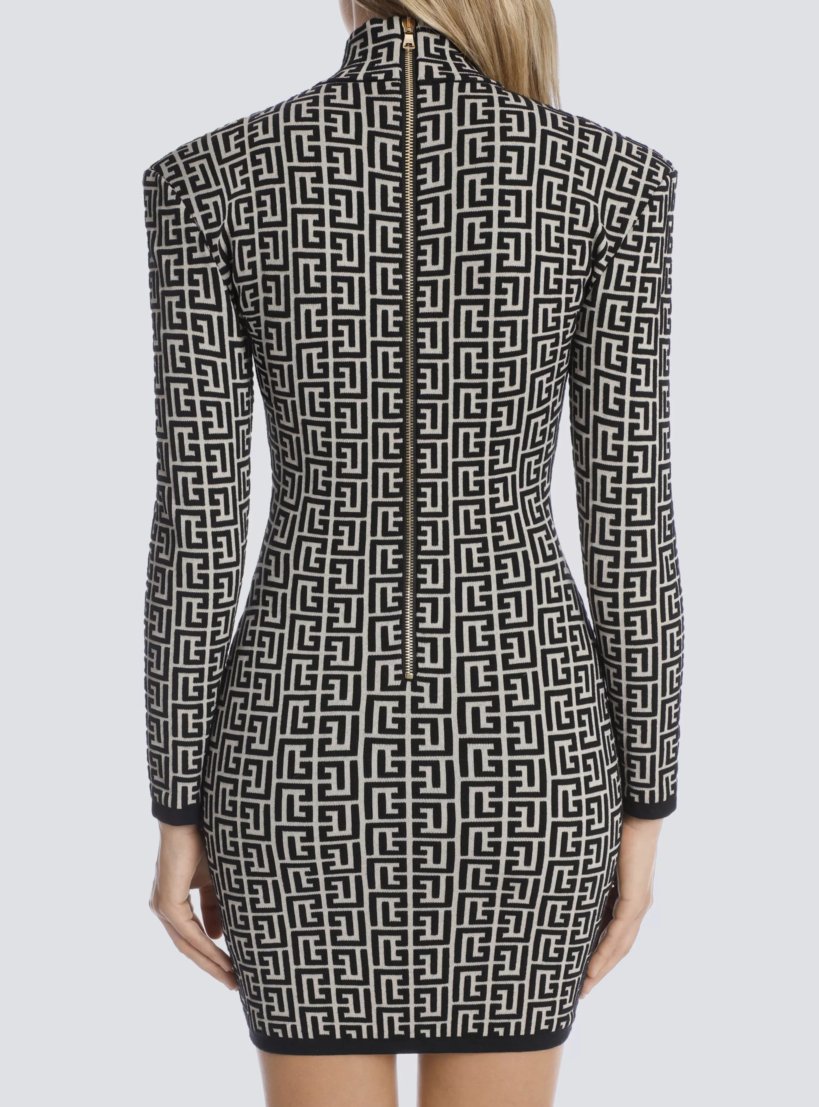 Balmain Abiti-Short Bicolor Jacquard Knit Dress With Monogram black