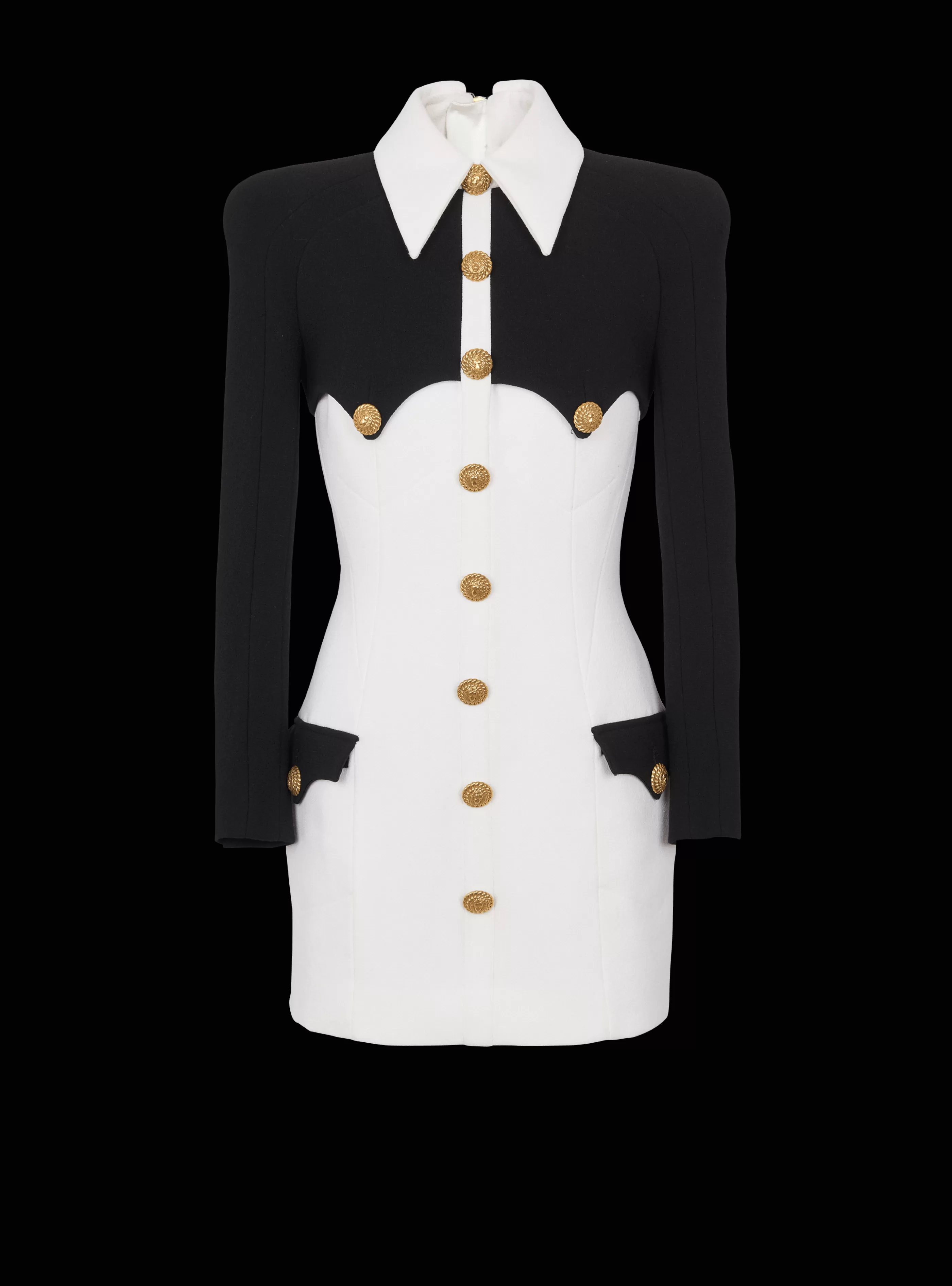 Balmain Abiti-Short Buttoned Crepe Dress black