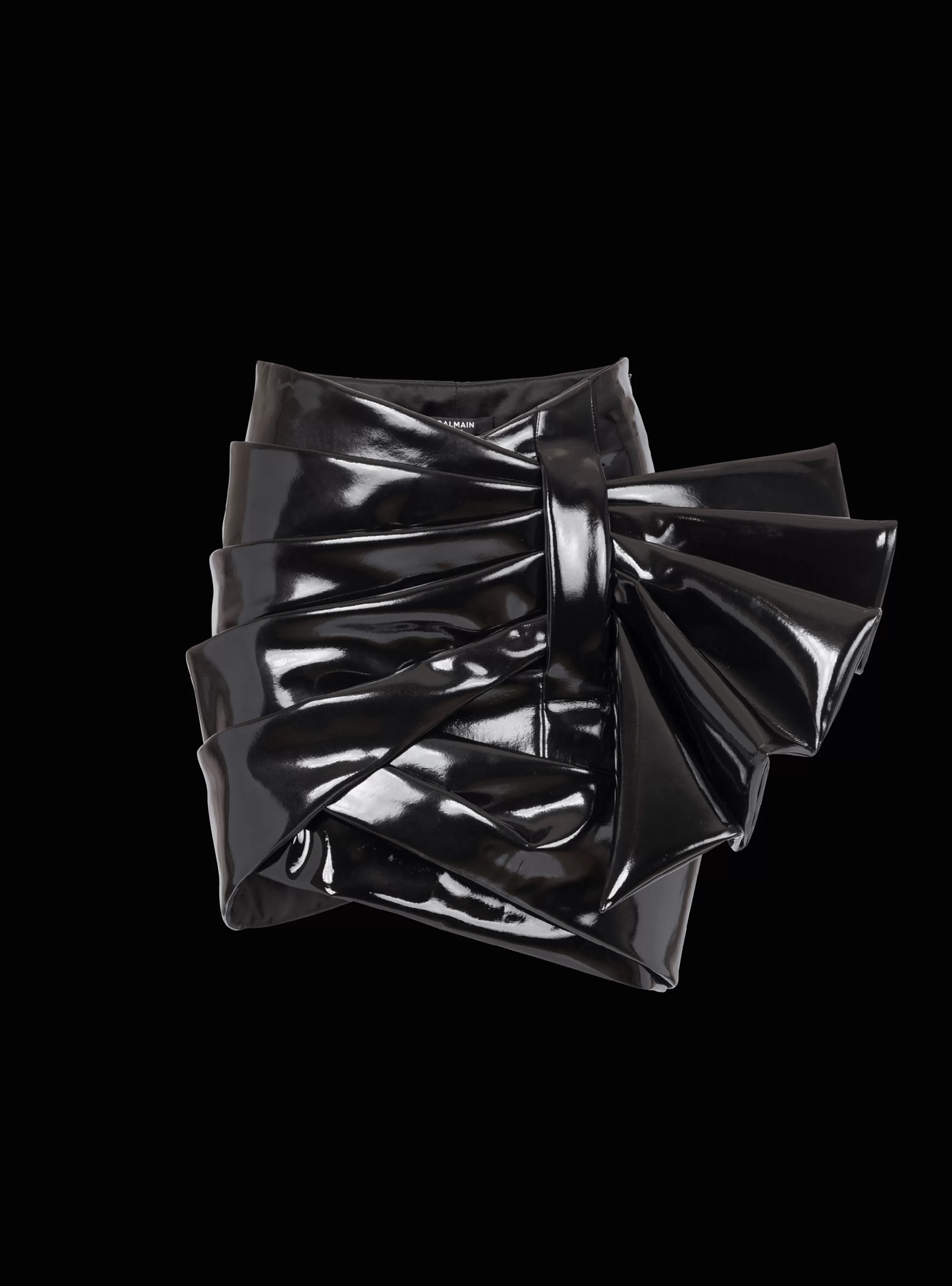 Balmain Gonne-Short Draped Vinyl Skirt black