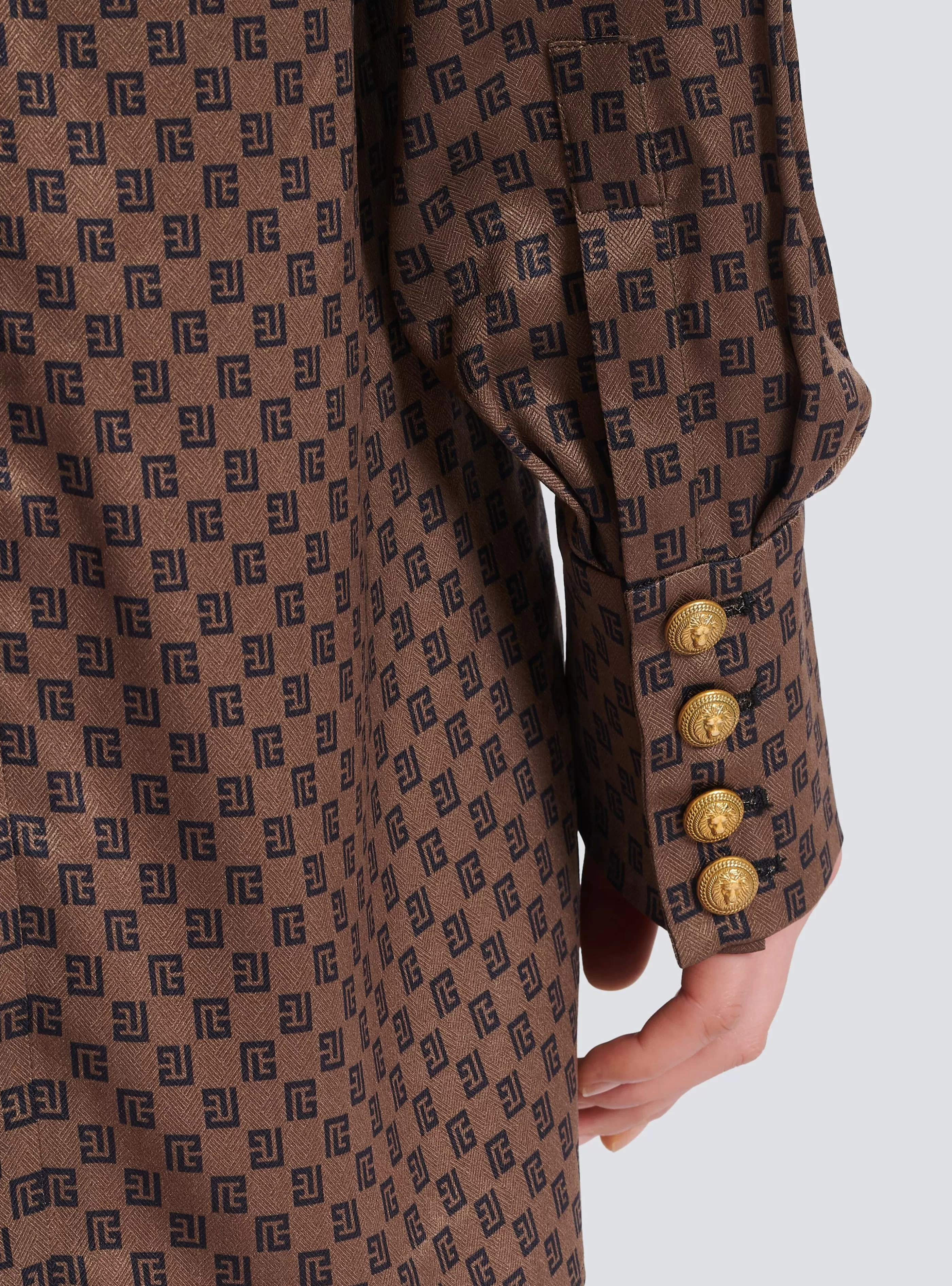 Balmain Abiti-Short Dress With A Large Bow And Mini Monogram Print brown