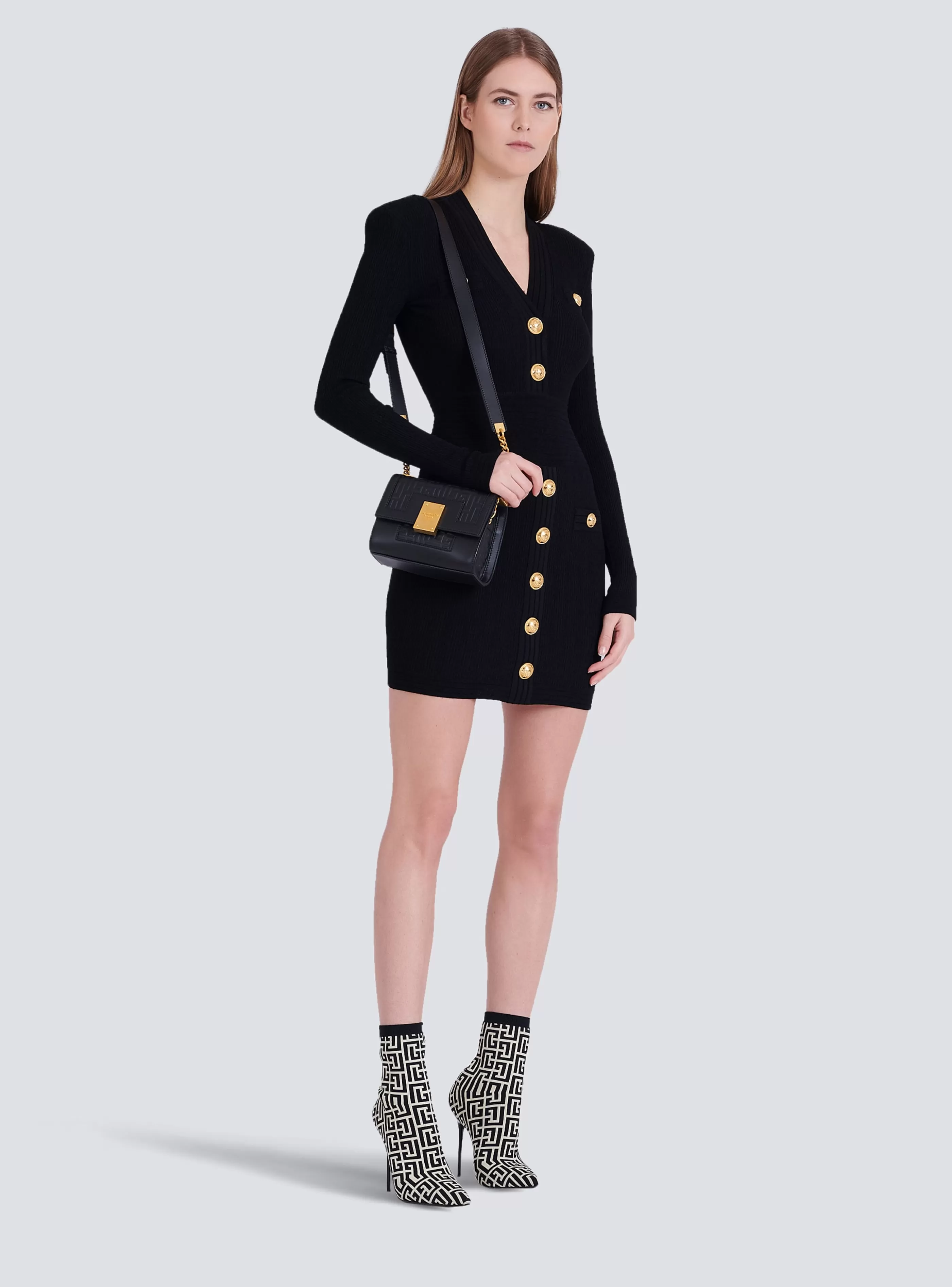 Balmain Maglieria | Abiti-Short Eco-designed Knit Dress With Gold-tone Buttons black