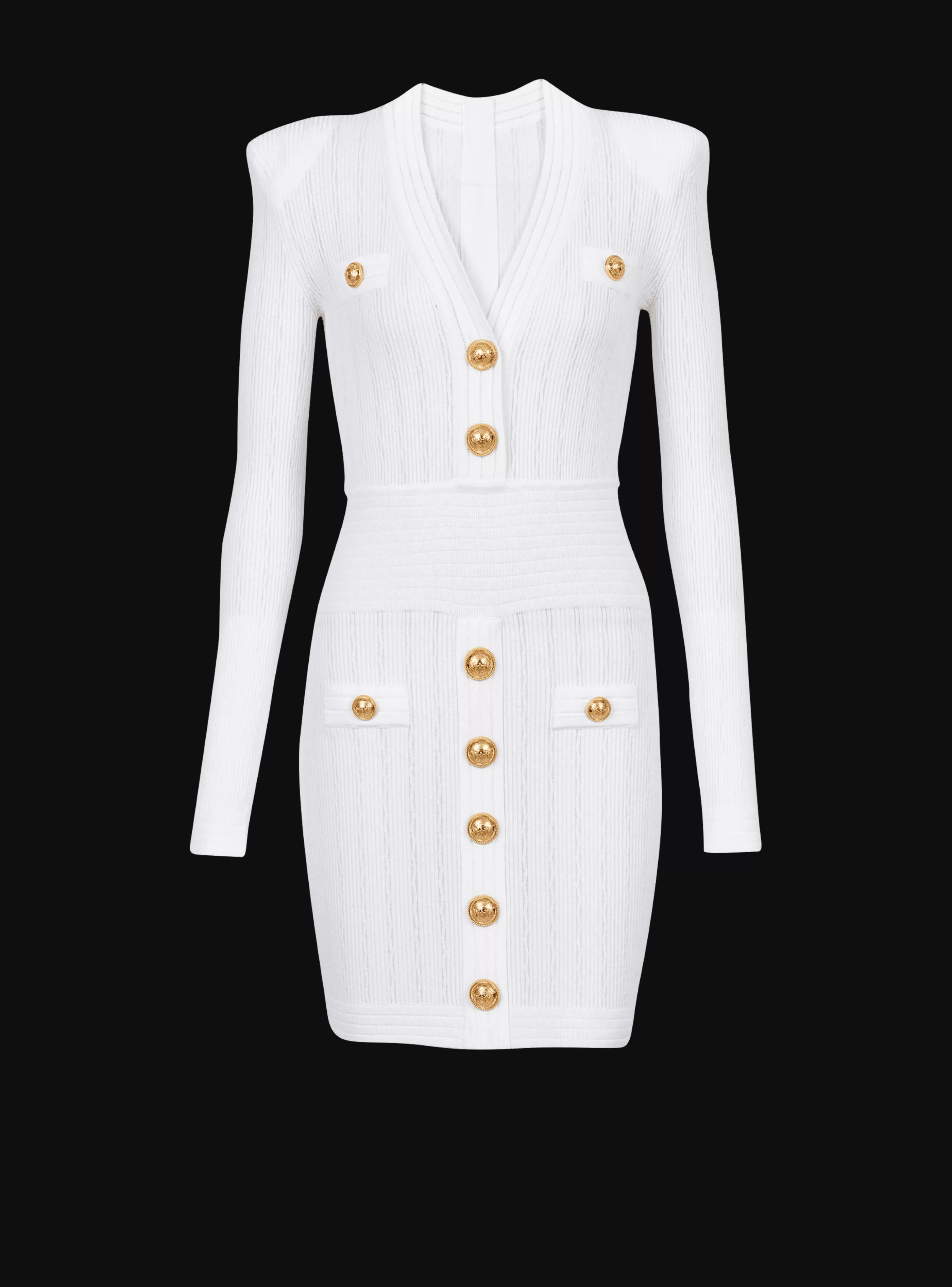 Balmain Abiti-Short Eco-designed Knit Dress With Gold-tone Buttons white
