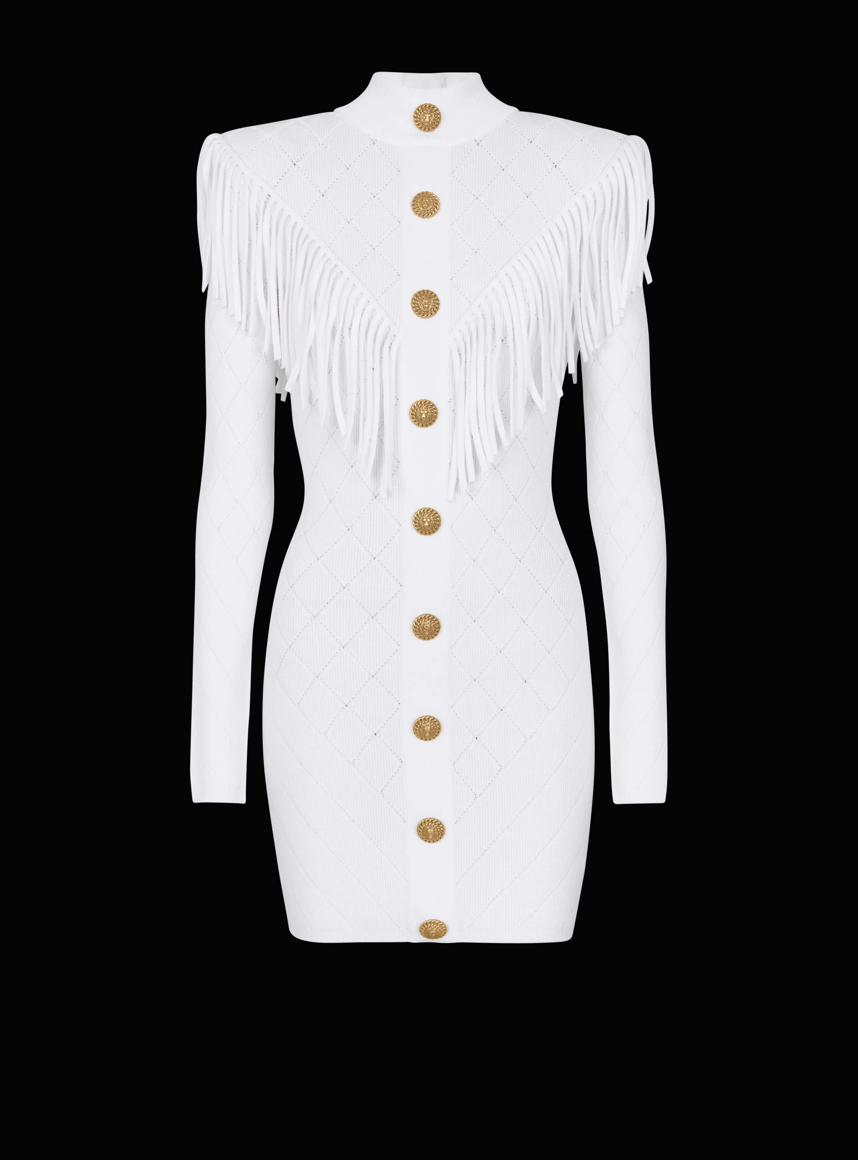 Balmain Maglieria | Abiti-Short Fringed Fine Knit Dress white