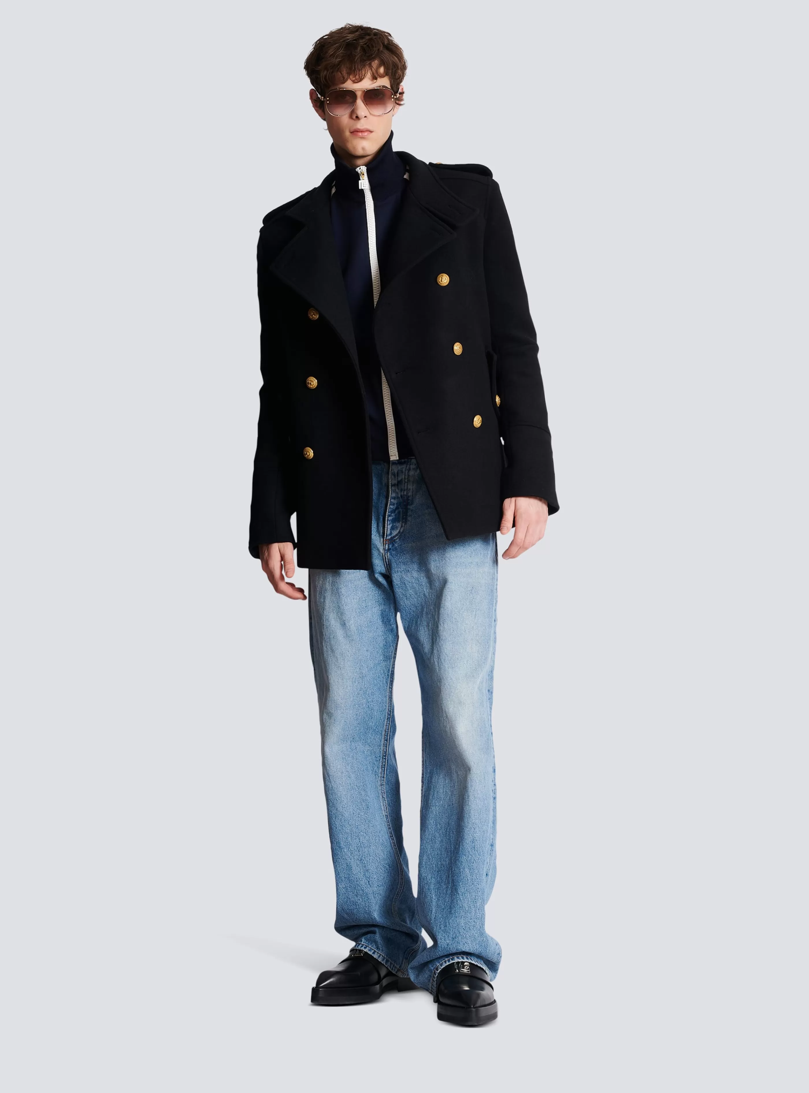 Balmain Capispalla-Short Military-style Coat black
