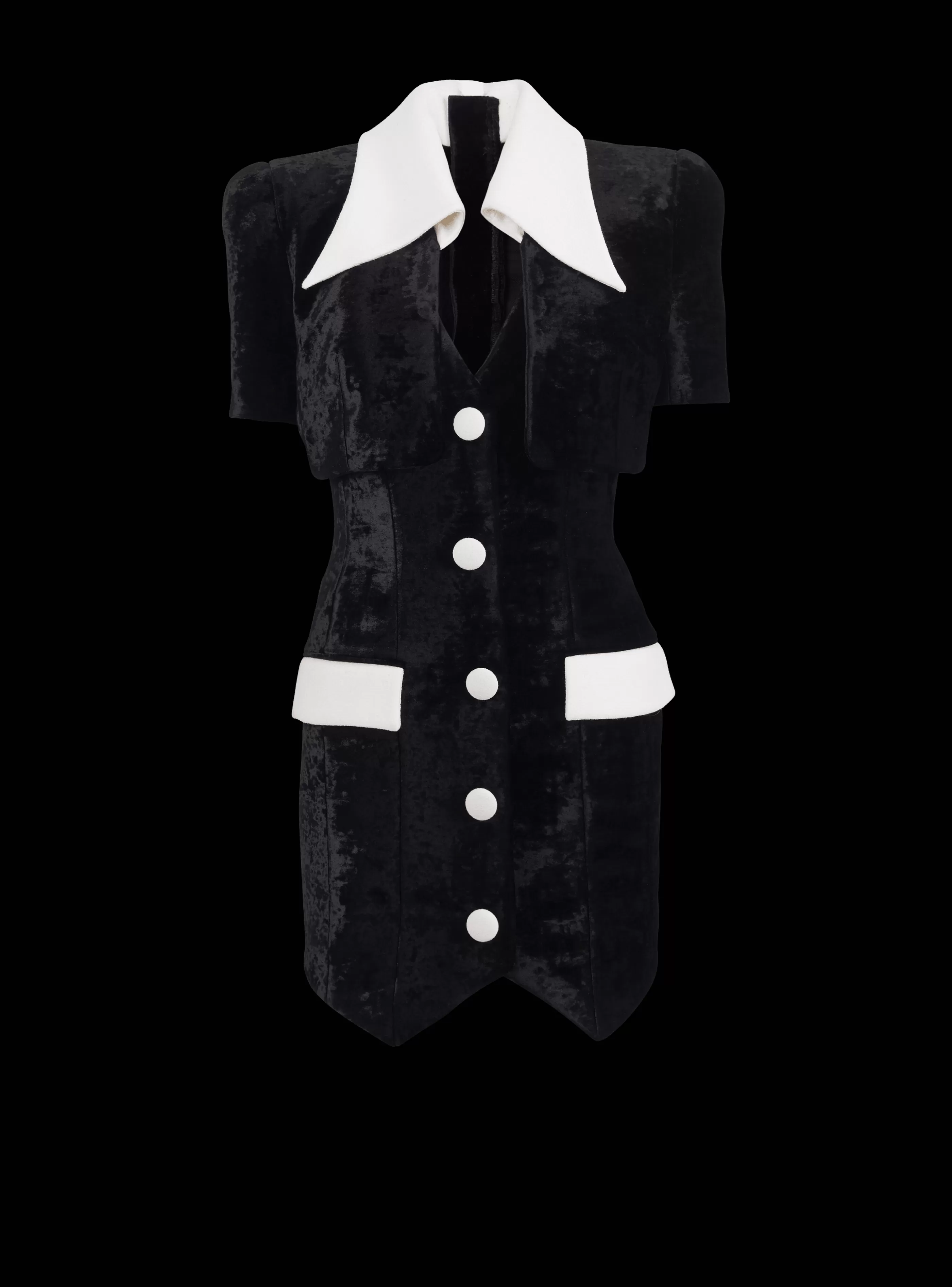 Balmain Abiti-Short Structured Dress In Velvet And Crepe black