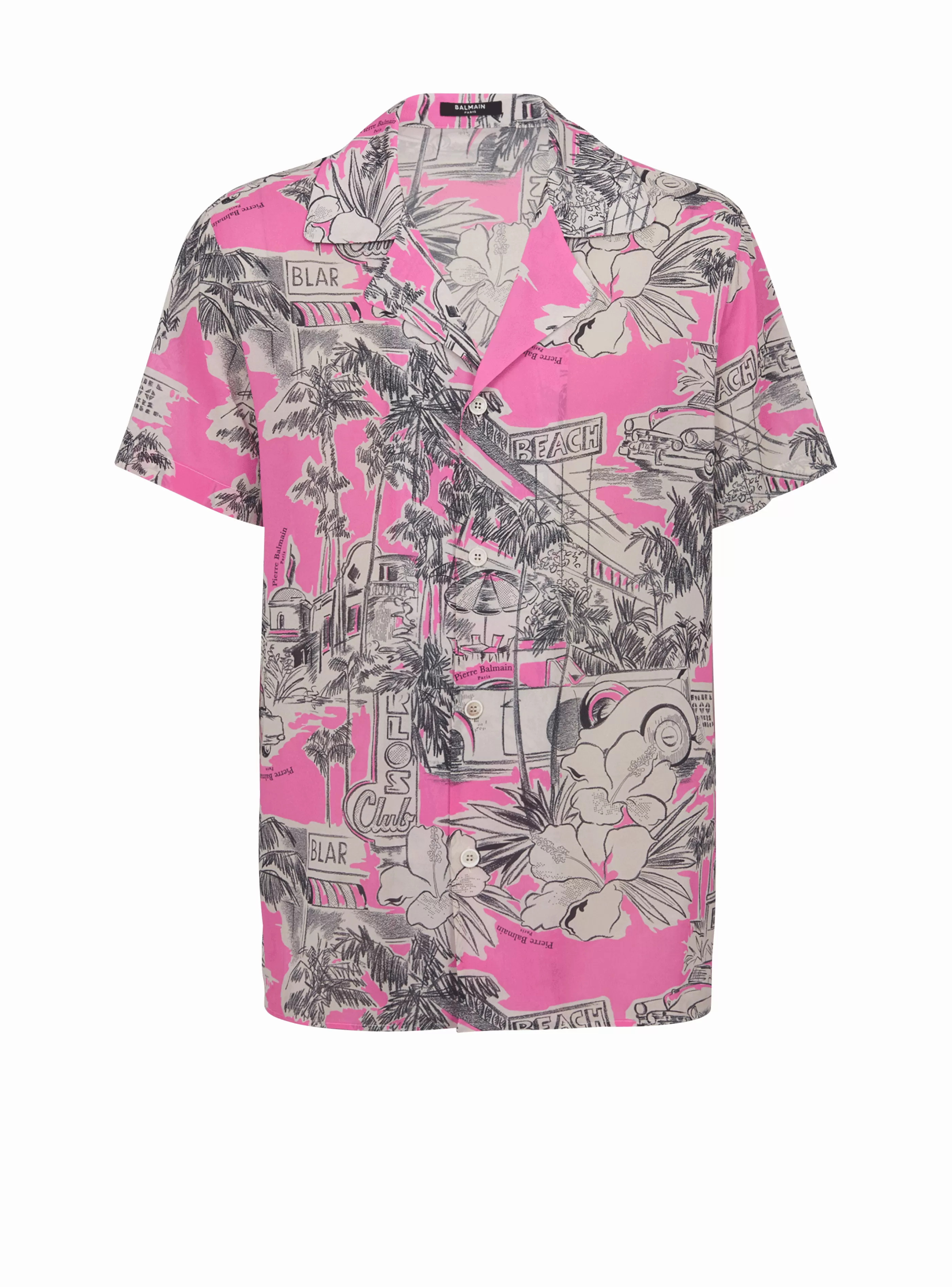 Balmain Camicie E Polo-Short-sleeved Silk Pyjama Shirt With Miami Print pink