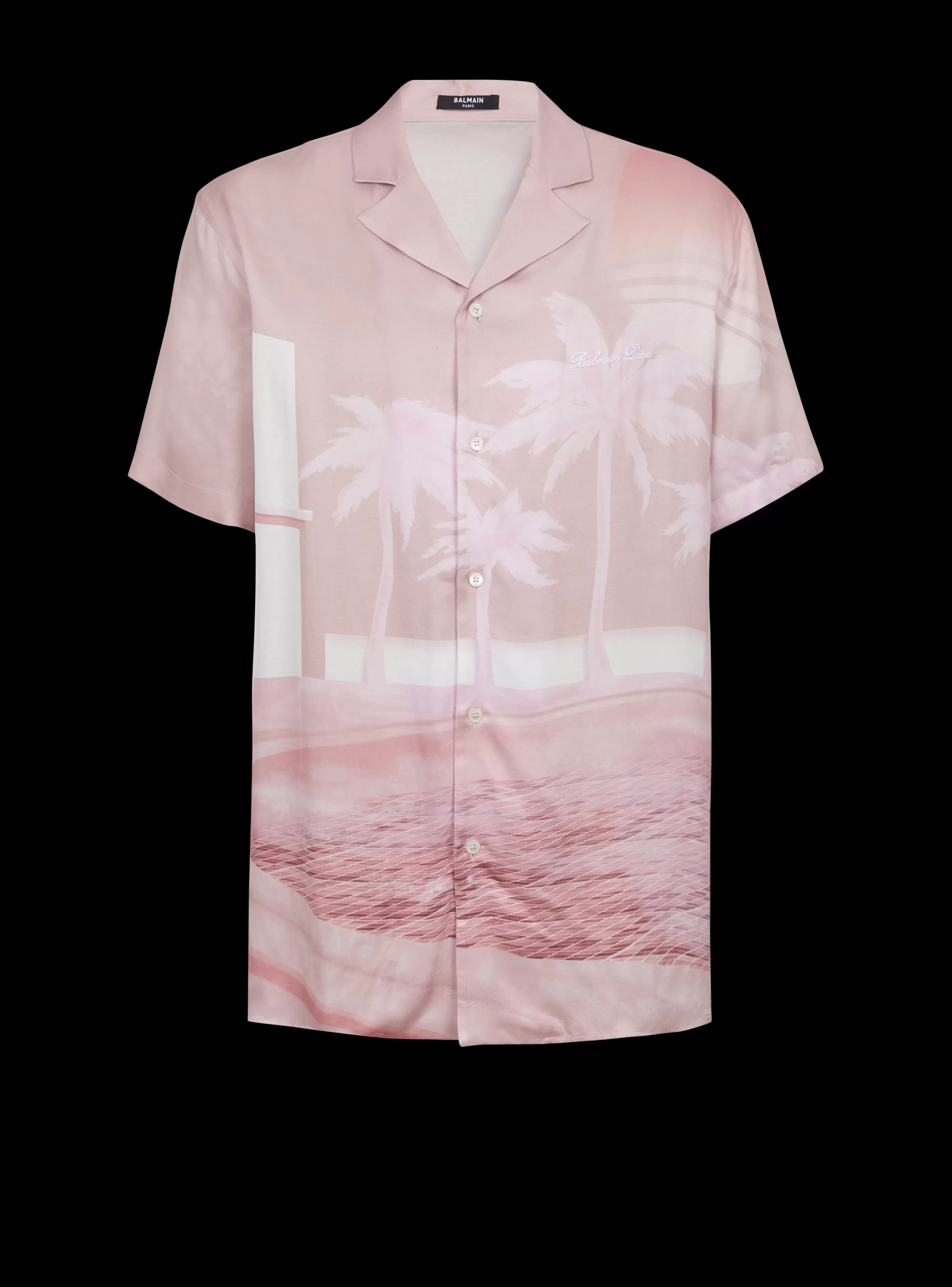 Balmain Camicie E Polo-Short-sleeved Twill Pyjama Shirt With Postcard Print pink