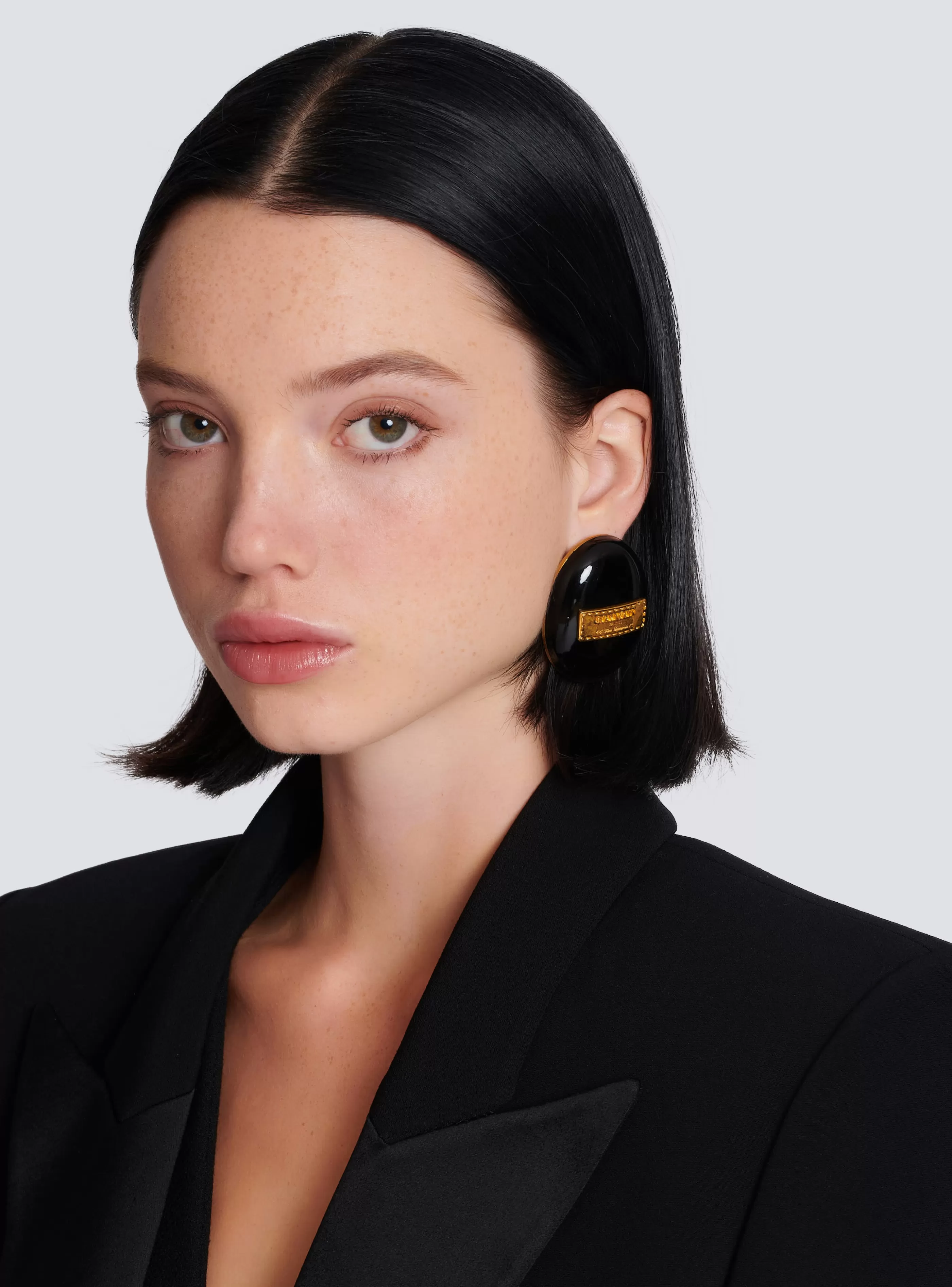 Balmain Gioielli Moda-Signature Grid Brass And Enamel Earrings black