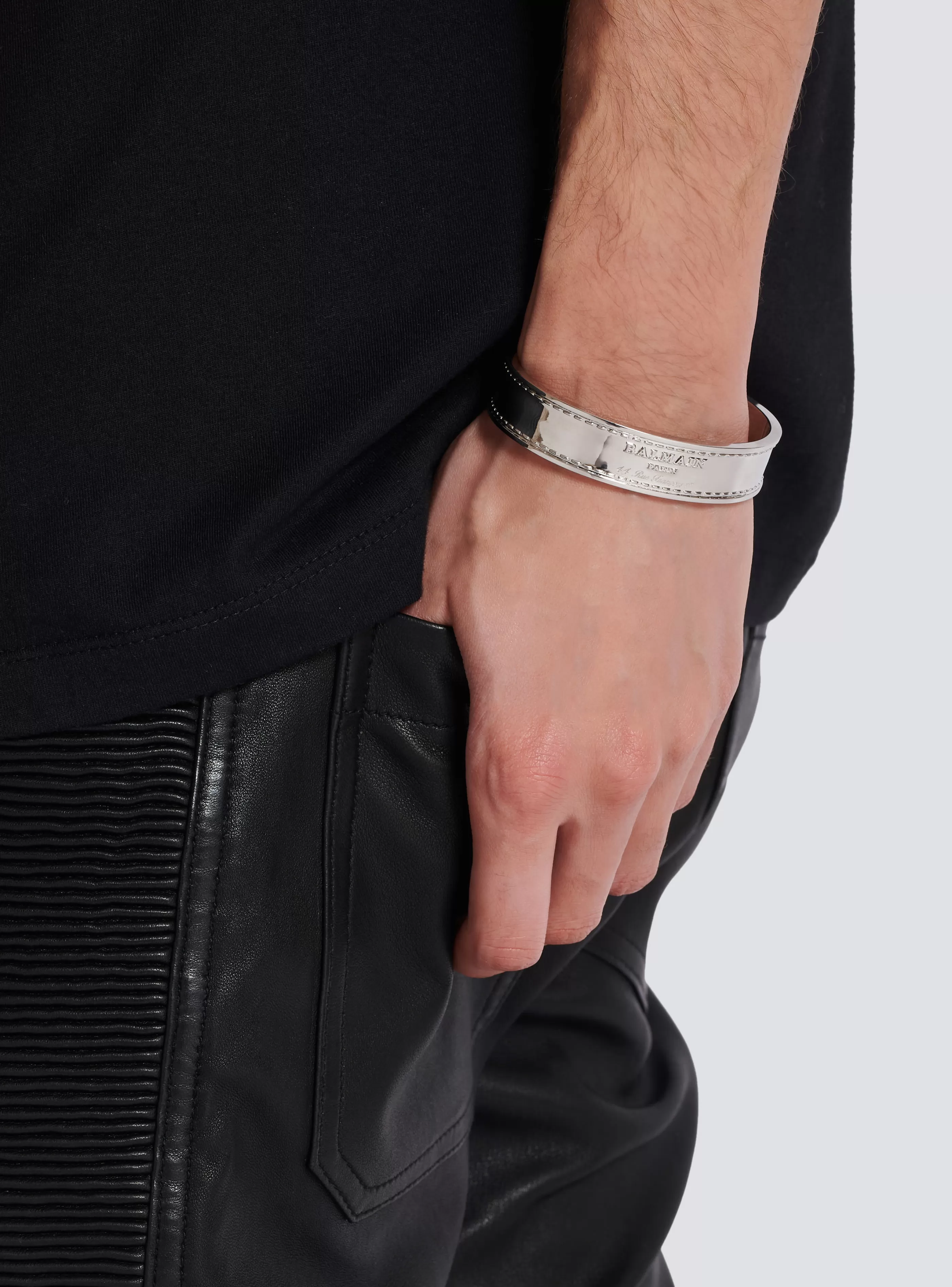 Balmain Gioielli Moda-Signature Tubular Brass Bracelet silver